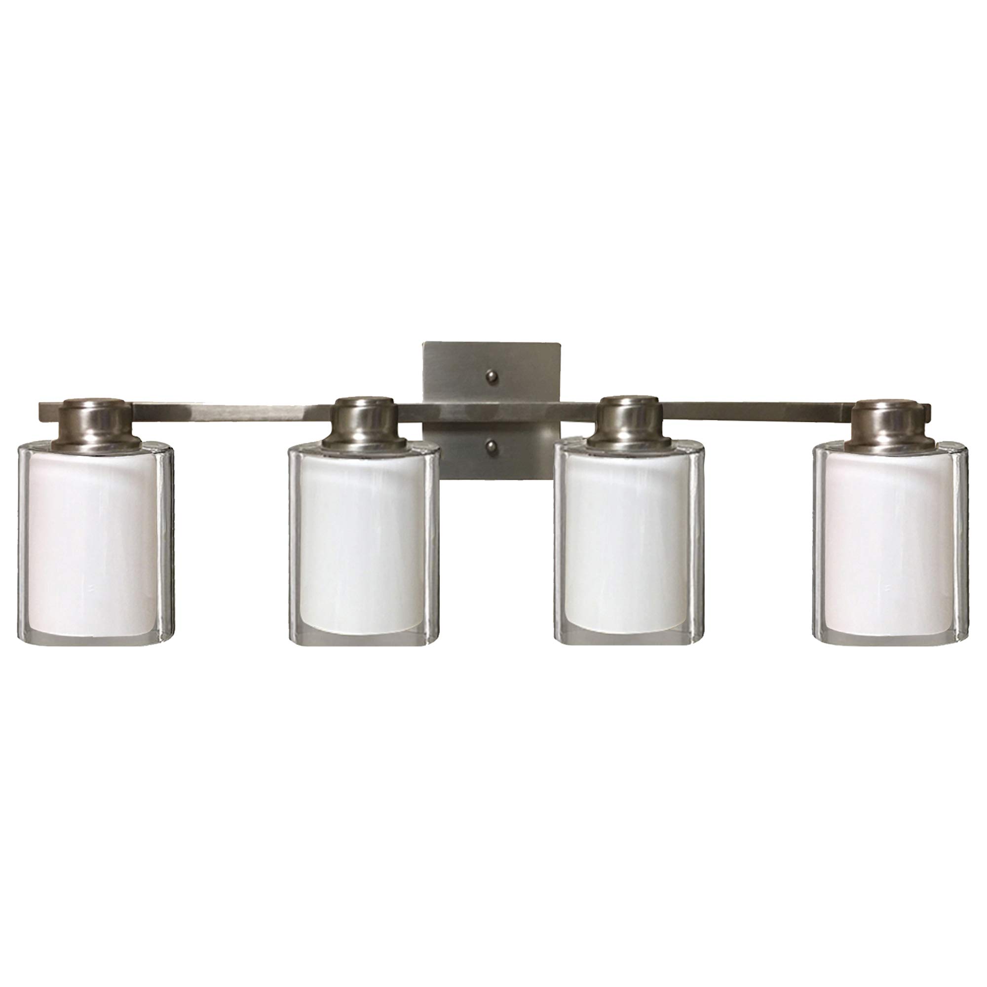 AA Warehousing 4-Light Brushed Nickel Vanity Light with Frosted White Glass Shade - Perfect for Bathroom, Bedroom, and Dressing Room Lighting (300350)