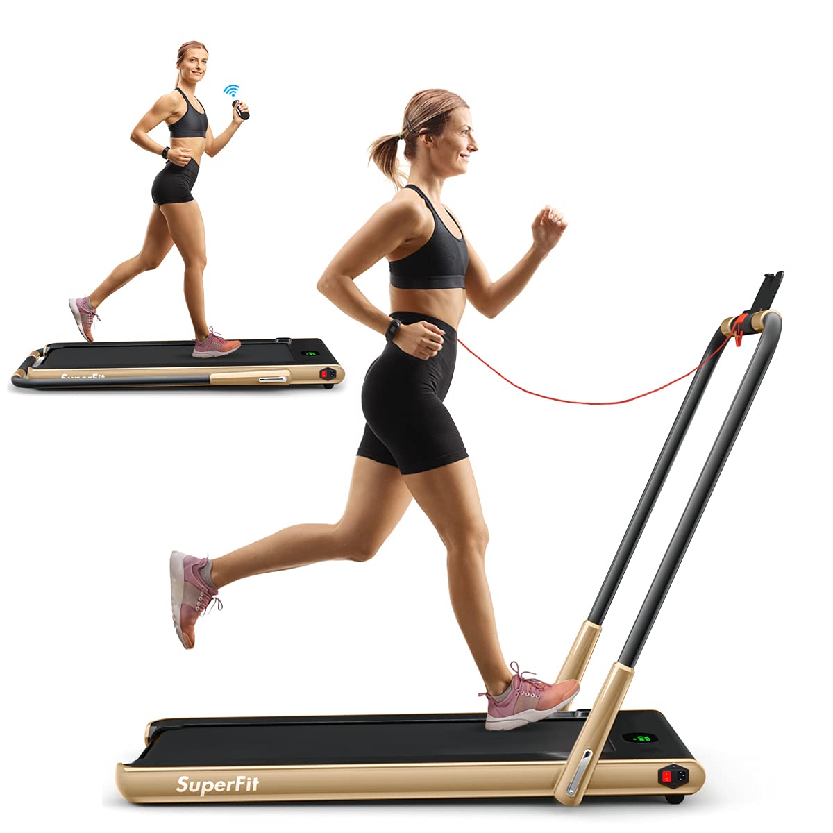 GYMAX Foldable Under Desk Treadmill with LED Display & Remote Control - Portable Walking Pad for Home Office, Standing Desk & Small Spaces - Smart App Enabled Compact Treadmill for Indoor Walking & Light Jogging