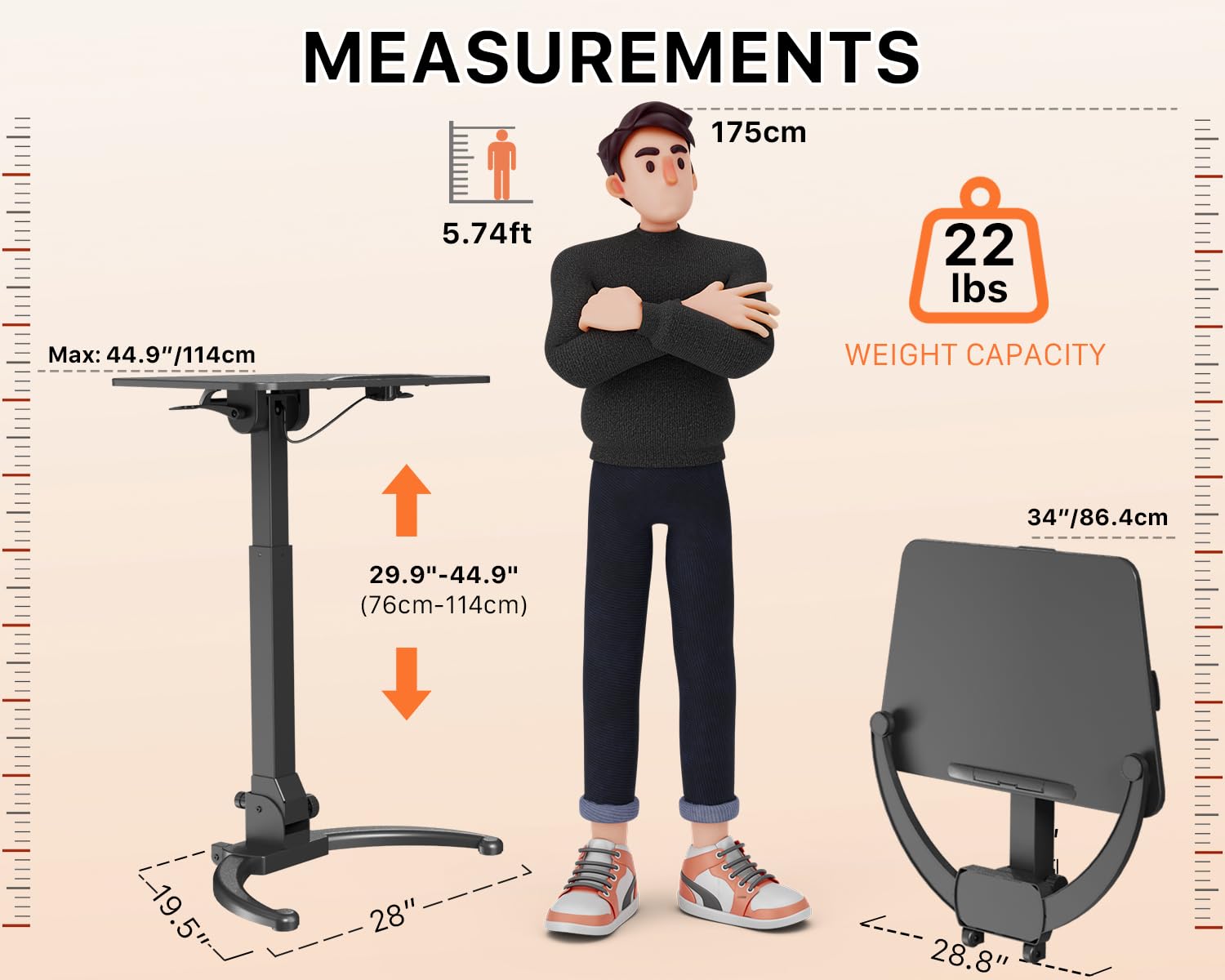 JOYworker Foldable Standing Desk - Adjustable Height Sit Stand Workstation with Wheels, 90° Tiltable Portable Laptop Table for Home Office, Non-Slip Surface Holds 22lbs (Black) | Perfect for Remote Work, Small Spaces & Ergonomic Workspaces