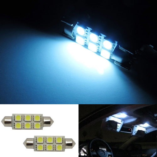 2-Pack White 6 SMD 39mm/41mm 6411 Festoon LED Bulbs for Car Visor Vanity Mirror - Interior Lighting Upgrade for Cars, Trucks, SUVs