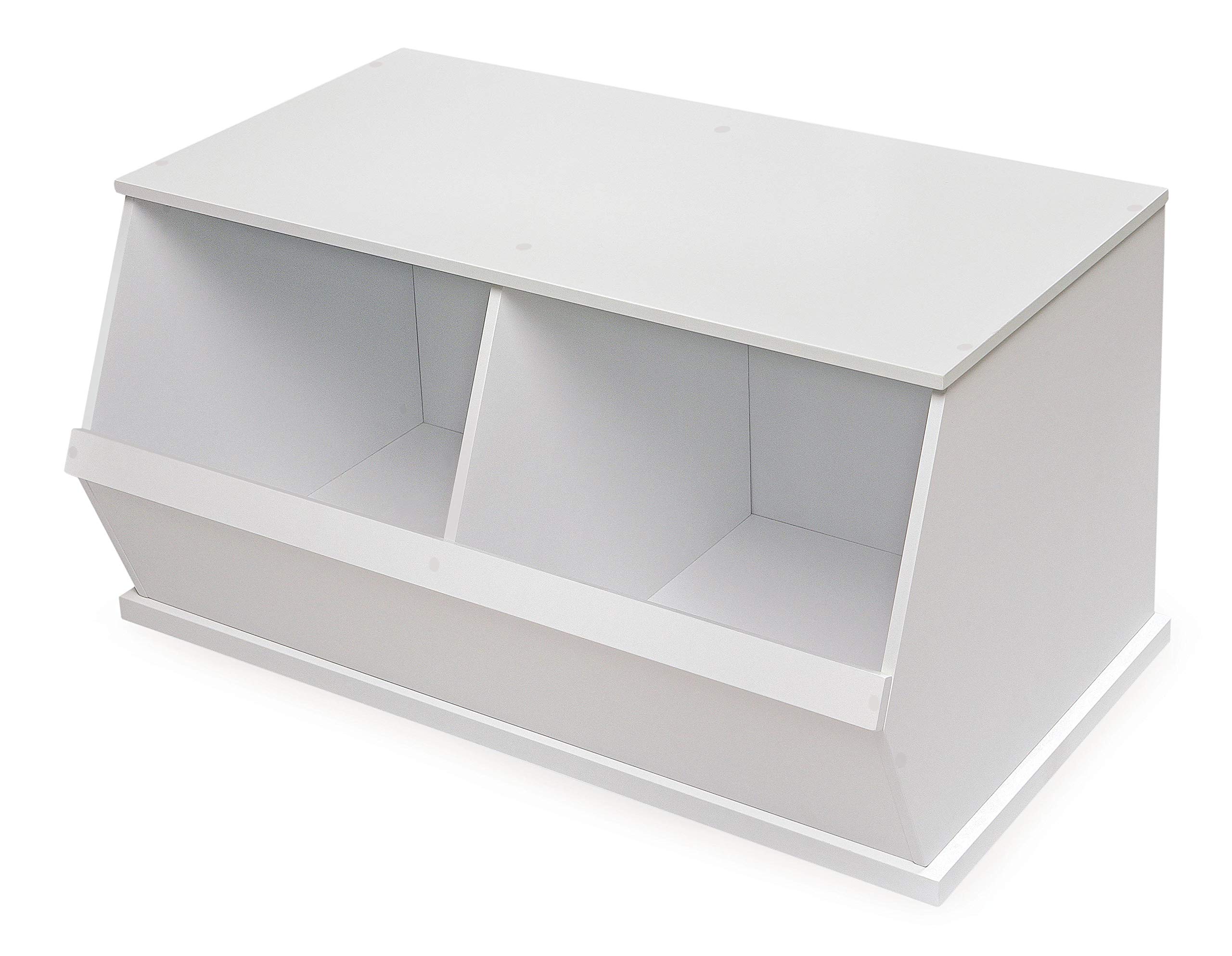 Badger Basket Two-Bin Stackable Storage Cubby – White Modular & Expandable Organizer for Toys, Crafts, Kids Room & Playroom Organization