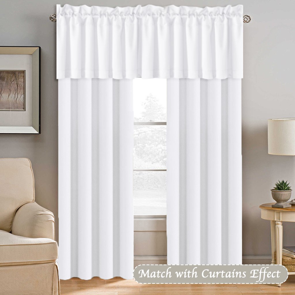 H.VERSAILTEX 2 Pack White Window Valance Panels - Blackout Curtain Valances for Small Windows, 52