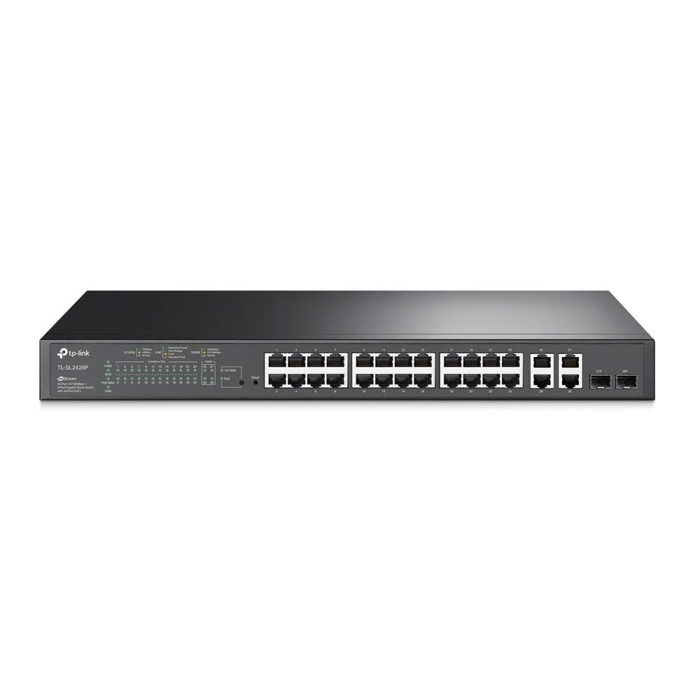 TP-Link JetStream 24-Port 10/100Mbps + 4-Port Gigabit Smart Switch with PoE+ (TL-SL2428P) | SDN, Cloud Access & Omada App Control | Ideal for Office Networks, Smart Homes & Business IT Infrastructure