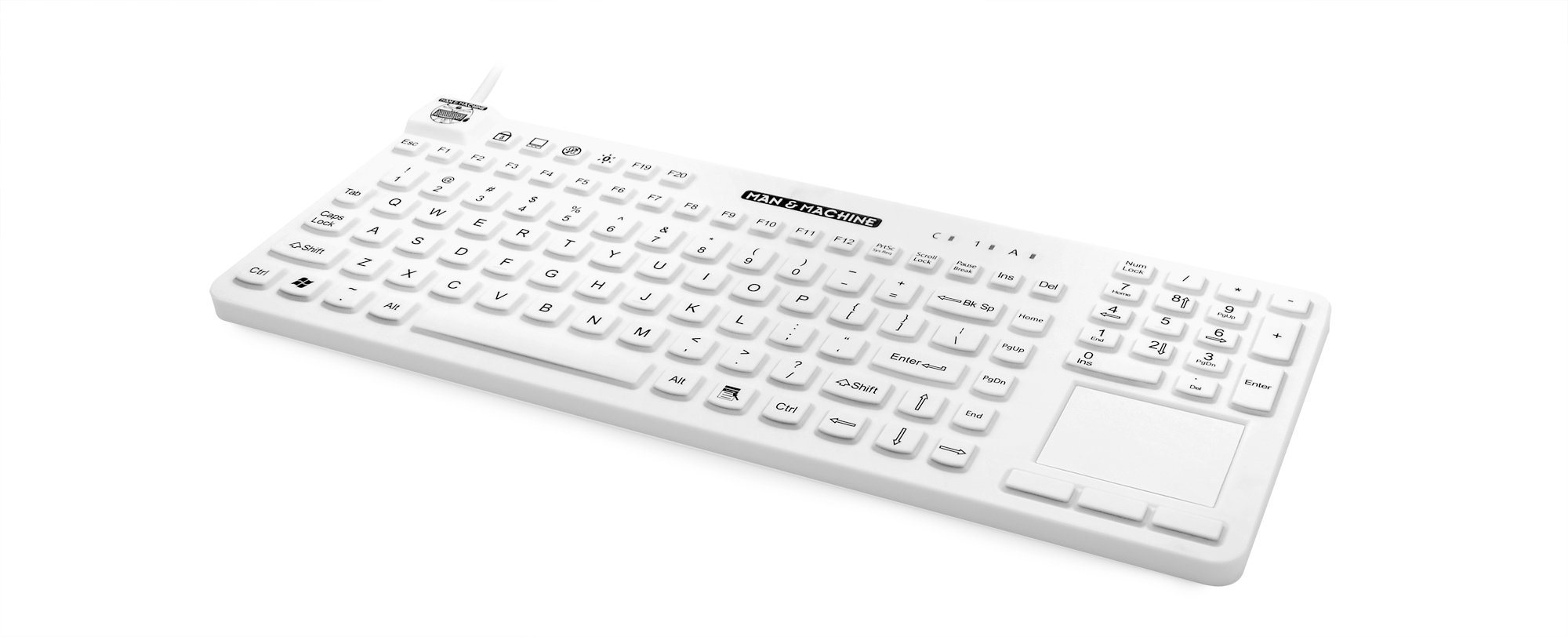 Waterproof Sealed Touch Keyboard for Man & Machine - White | Ideal for Medical, Industrial & Wet Environments