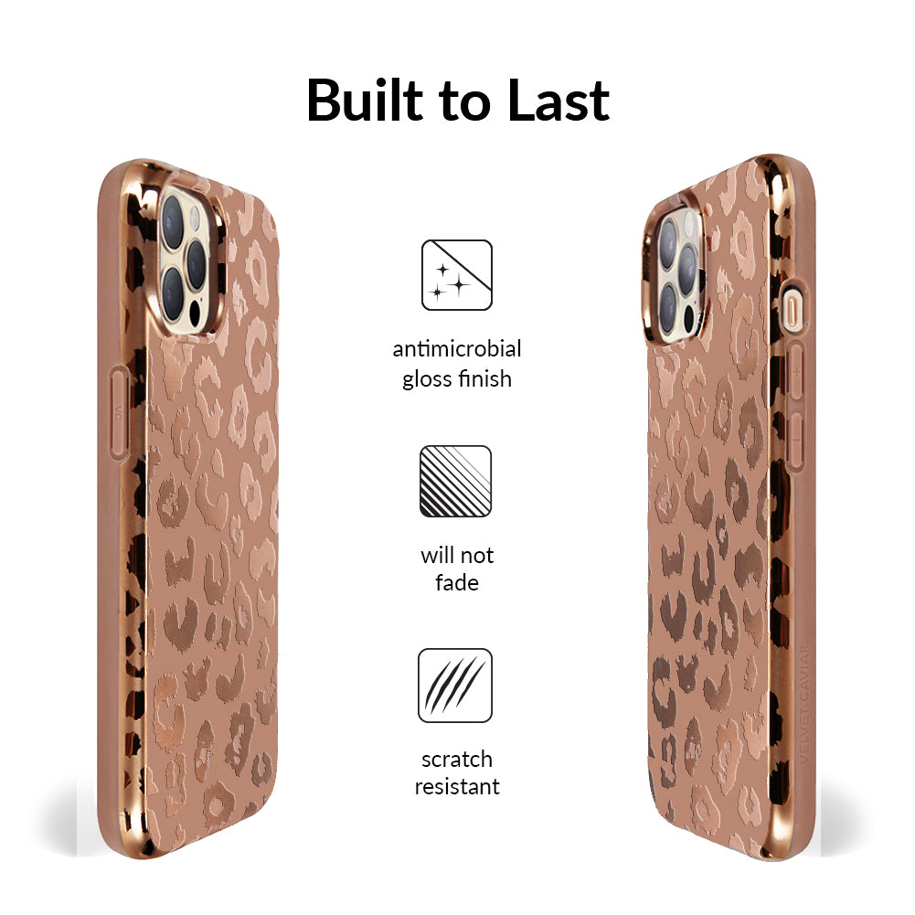 Bronze Chrome Leopard Print iPhone Case - Stylish Protective Cover for iPhone 13/14/15 Pro Max | Perfect for Fashion Lovers & Wild Animal Print Enthusiasts