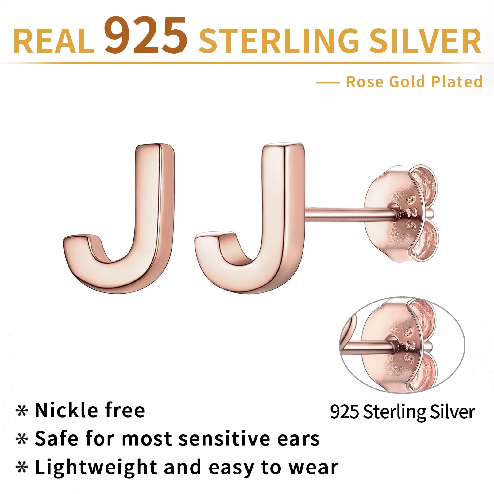 Hypoallergenic 925 Sterling Silver Initial Letter Stud Earrings for Women - Tiny A-Z Alphabet Earrings for Sensitive Ears - ChicSilver Minimalist Jewelry Gift (Perfect for Everyday Wear & Special Occasions)