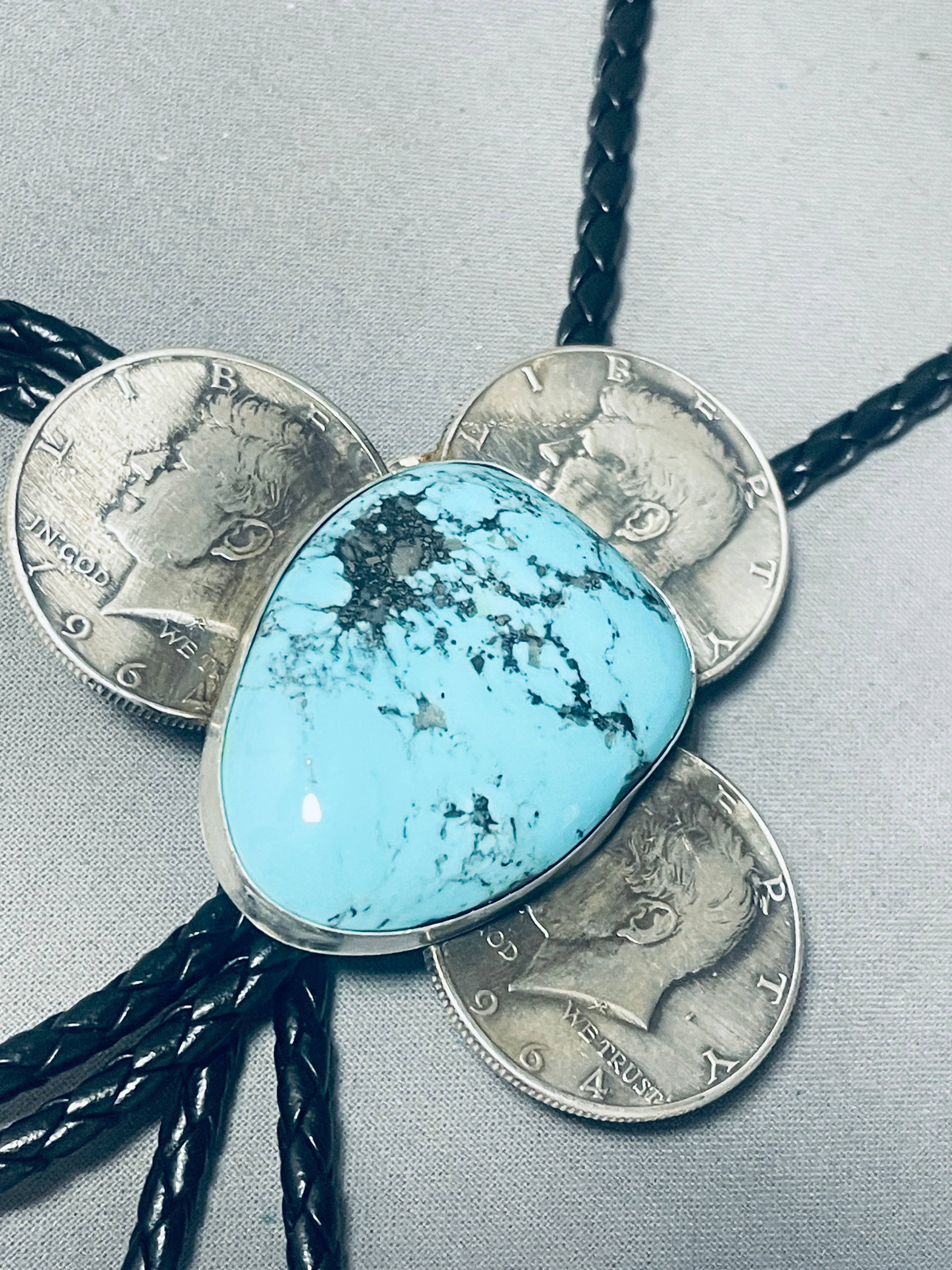 Vintage Navajo Spiderweb Turquoise Sterling Silver Bolo Tie - 107g Handcrafted Native American Jewelry for Western Wear & Cowboy Fashion