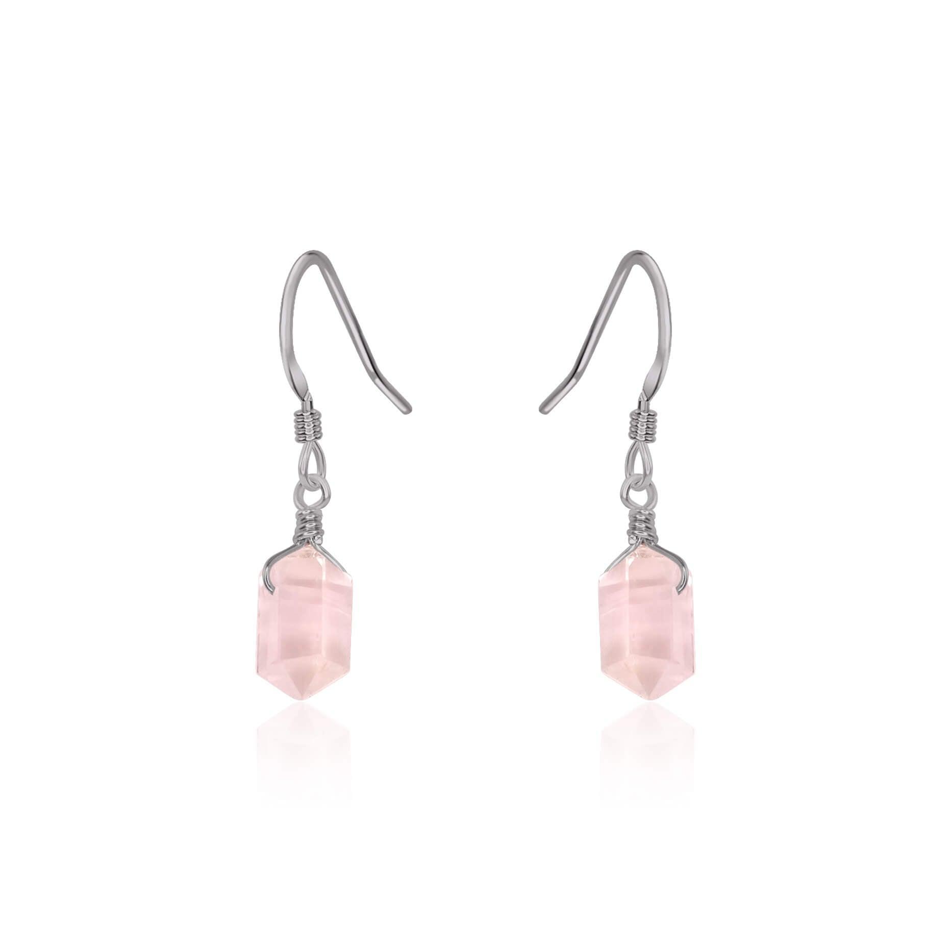 Rose Quartz Mini Double Terminated Crystal Point Dangle Drop Earrings for Women - Healing Stone Jewelry for Chakra Balancing & Positive Energy - Perfect for Meditation, Yoga & Spiritual Gifts