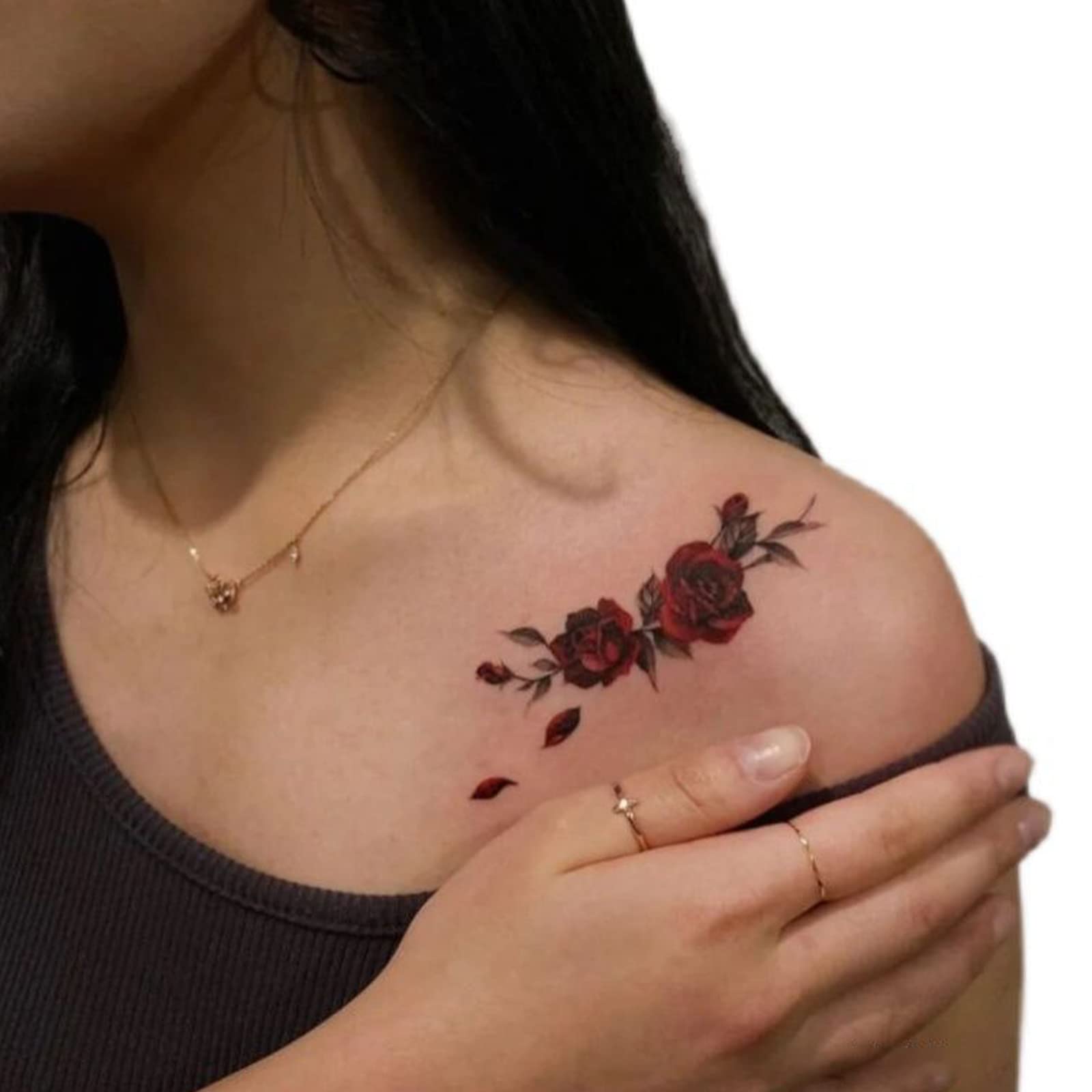 Waterproof Temporary Tattoos for Women - Rose Red Flower Fake Body Art (11 Sheets) | Arm, Hand, Chest & Shoulder Tattoos for Parties, Festivals & Summer Beach Looks