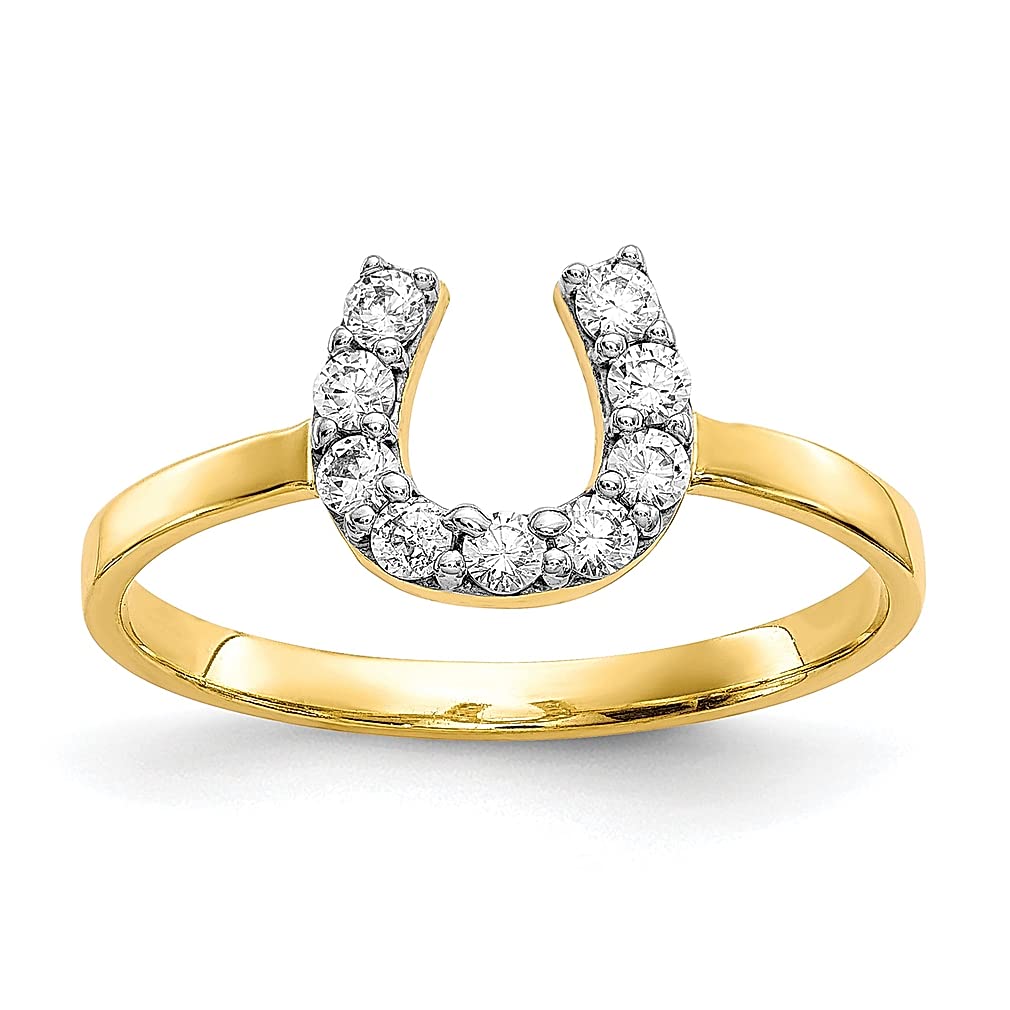 10K Yellow Gold Cubic Zirconia Horseshoe Band Ring - Size 6.00 - Lucky Charm Fine Jewelry for Women - Perfect Gift for Her - Ideal for Birthdays, Anniversaries & Everyday Elegance