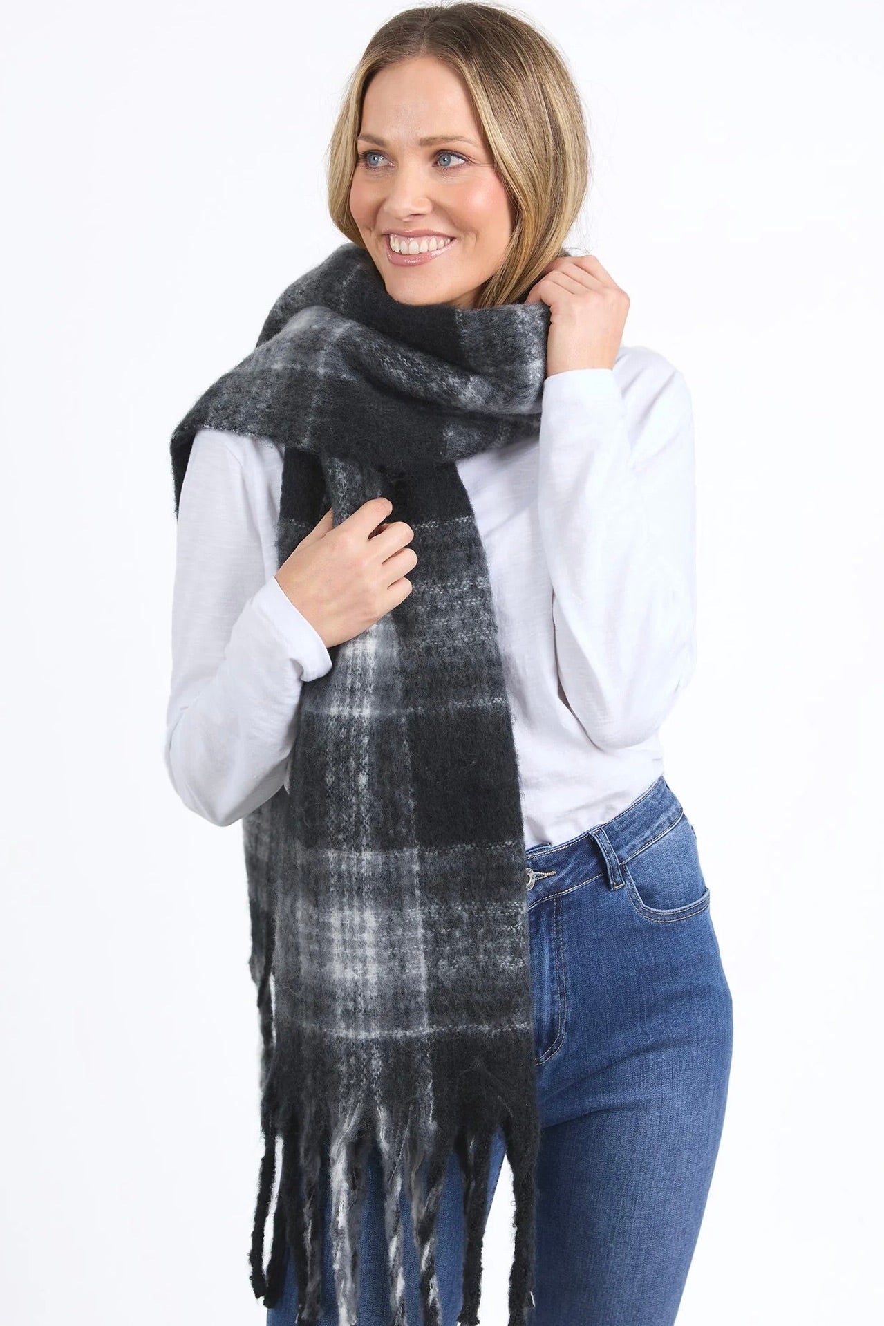 Elm Black and White Checkered Scarf - Soft & Cozy Winter Fashion Accessory for Women & Men - Perfect for Cold Weather, Outdoor Activities, and Stylish Outfits
