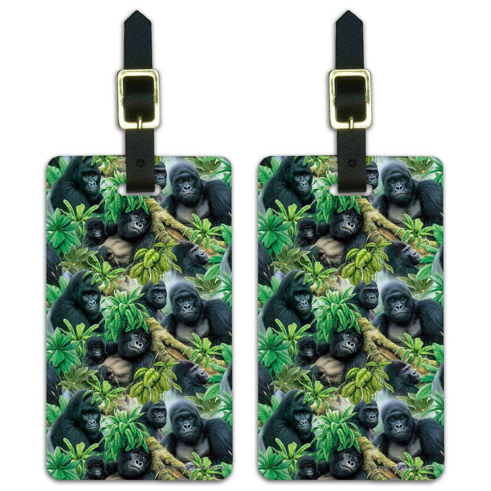 Gorilla Forest Family Pattern Luggage ID Tags - Set of 2 Waterproof Suitcase Tags for Travel, Carry-On Bags & Backpacks - Perfect for Airports, Cruises & Family Vacations