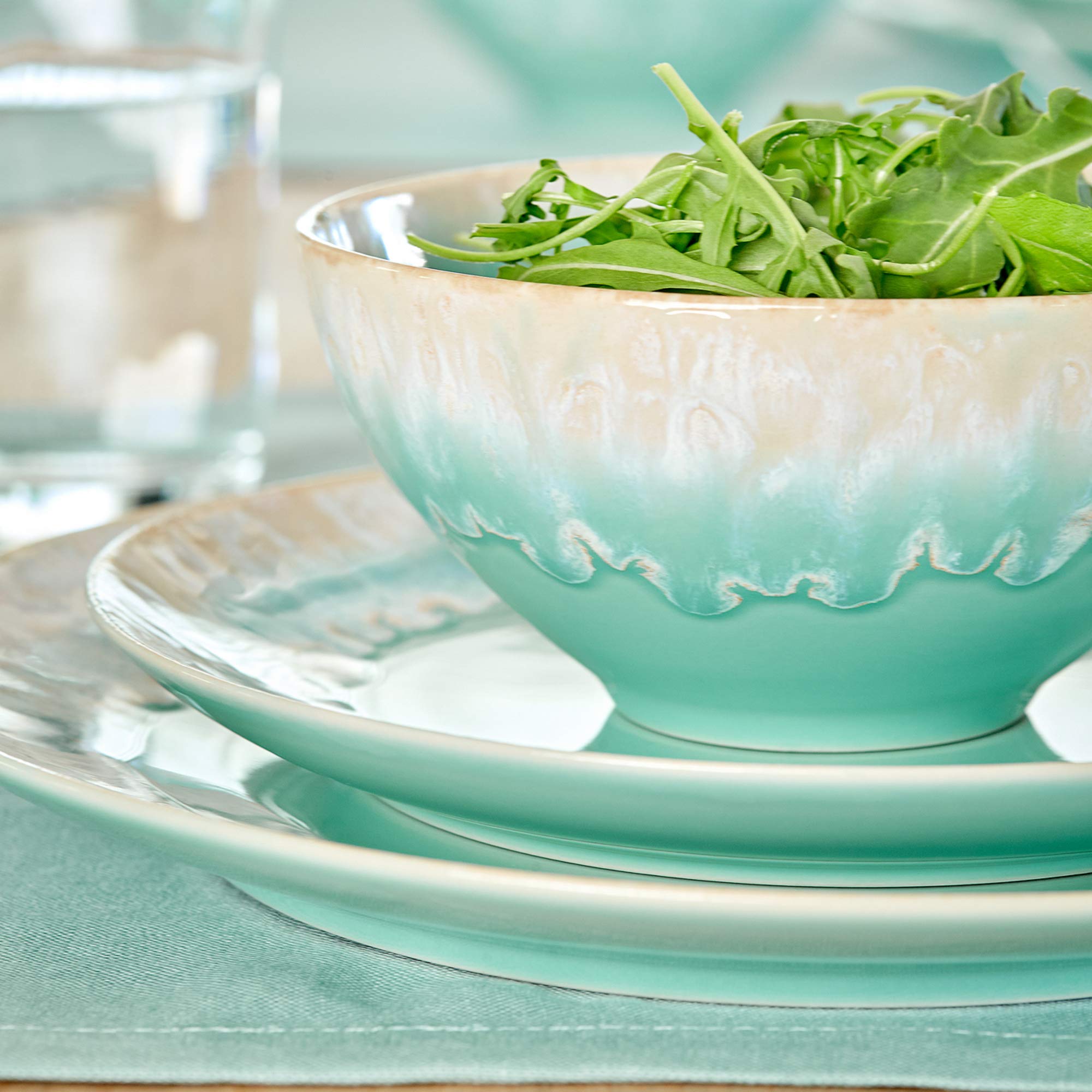 Casafina Ceramic Stoneware 9'' Salad Plate - Taormina Collection, Aqua Blue | Microwave & Dishwasher Safe Dinnerware Set | Food Safe Glazed Tableware for Restaurants & Home Use | Perfect for Salads, Appetizers & Everyday Dining