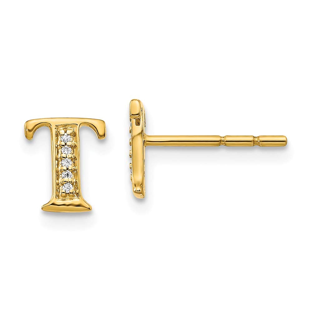 14K Yellow Gold Diamond Initial T Earrings for Women - Personalized Letter T Jewelry Gift for Her - Elegant Dainty Stud Earrings for Everyday Wear, Birthday, Anniversary & Special Occasions
