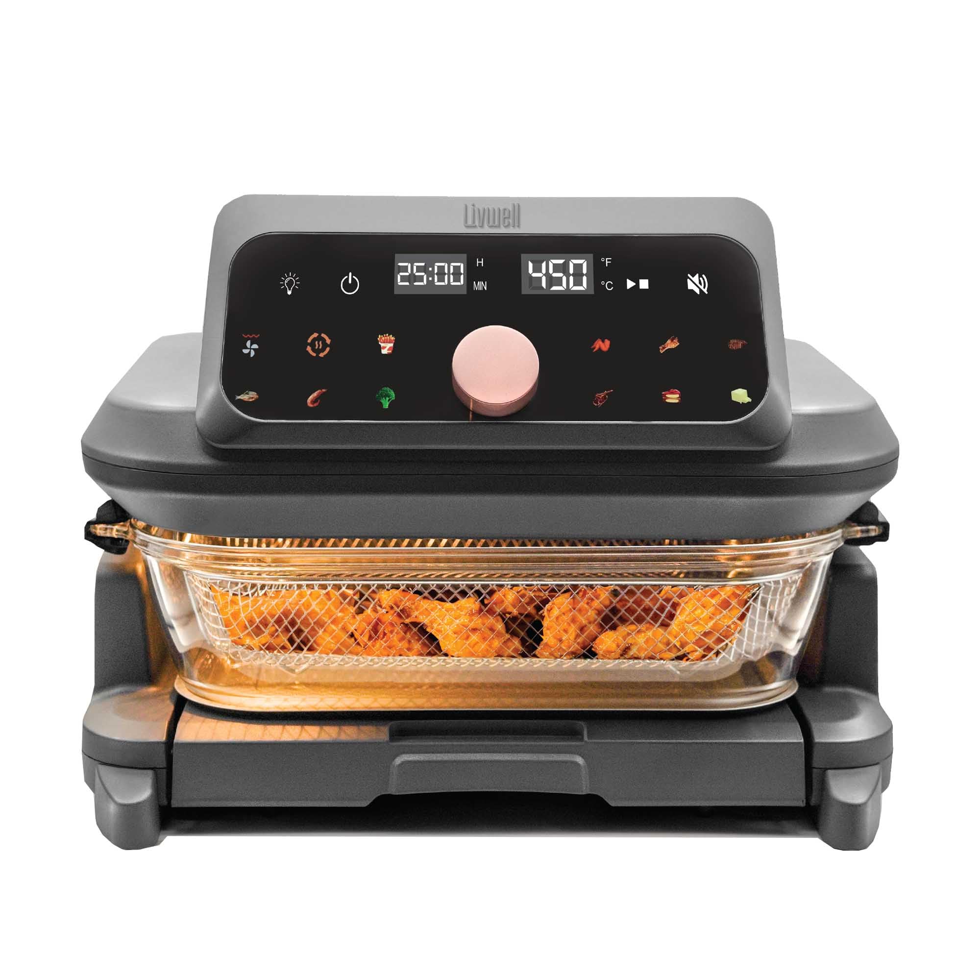 6 Quart Glass Air Fryer with Pull-Out Drawer & Lid - PFOA & PFAS-Free, 12 Preset Functions, Dishwasher Safe - Perfect for Baking, Roasting & Crispy Frying - Ideal for Family Meals, Healthy Cooking & Quick Weeknight Dinners