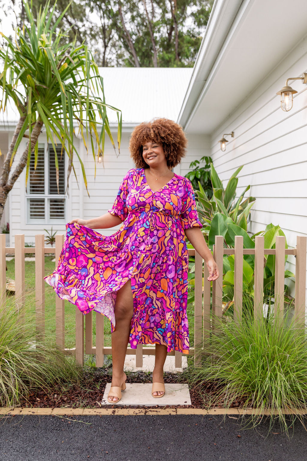 Kasey Rainbow Ruby Billie Dress - Elegant Women's Floral Midi Dress for Casual Wear, Date Nights & Special Occasions