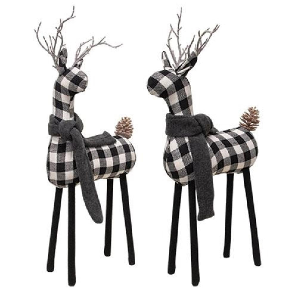 Black and White Plaid Deer Statue - 20 Inch Tall Home Decor for Christmas, Thanksgiving, and Fall Season - Perfect for Mantel, Tabletop, and Outdoor Display