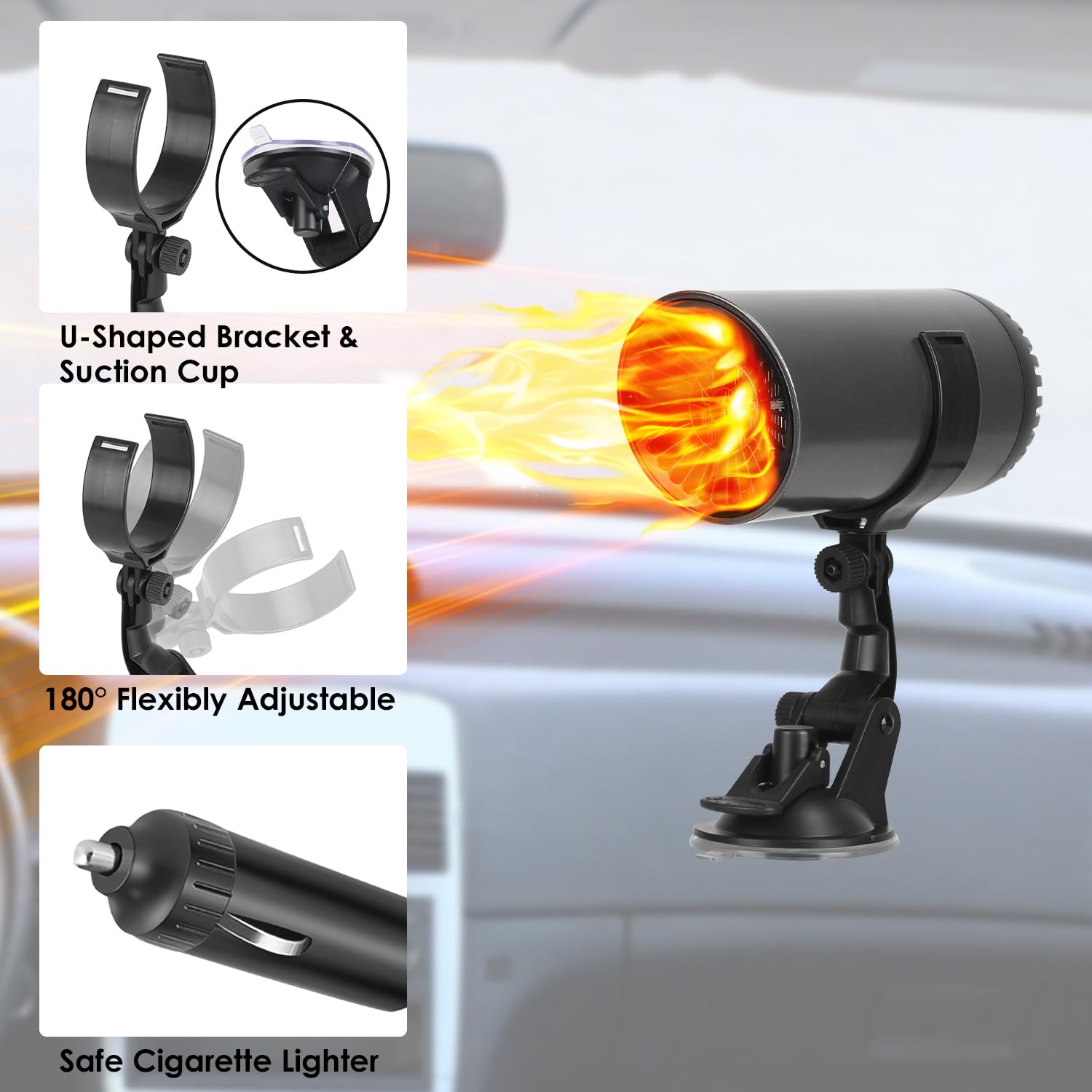 24V 216W Portable Car Heater & Defroster - 2-in-1 Heating & Cooling Fan for Quick Defogging - Cigarette Lighter Plug for Cars, SUVs, RVs, Jeeps & Trucks - Perfect for Winter Driving and Emergency Road Trips