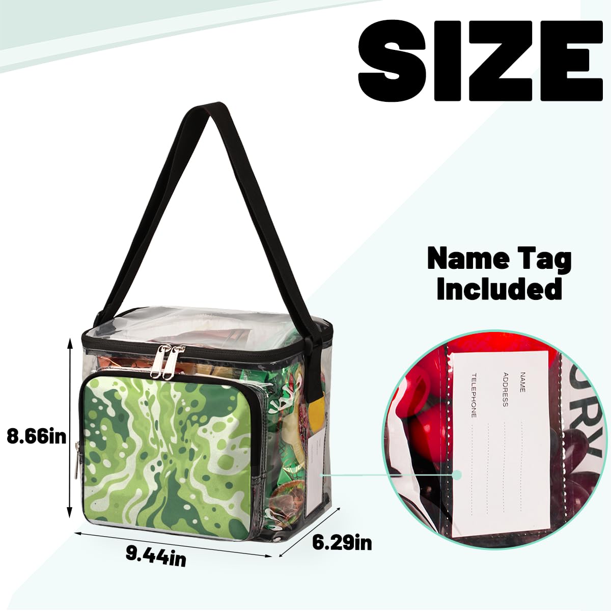 GzLeyigou Camouflage Green Clear Tote Bag with Handles - Transparent Crossbody Shoulder Bag for Women | Waterproof Lunch Bag for Outdoor, Travel, Picnic, Concerts & Sports Events | Stadium Approved Clear Purse for Security Checks