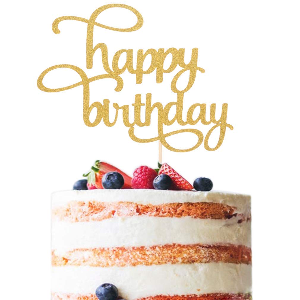 Gold Glitter Happy Birthday Cake Topper - Single-Sided Photo Booth Prop for 1st Anniversary & Cake Smash Decor | Party Supplies for Birthday Celebrations, Baby Showers & Special Events
