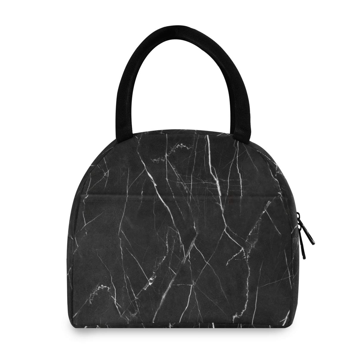 Stylish Black Marble Retro Insulated Lunch Bag for Women & Men - Freezable Wide-Open Lunch Box for Work, Office, School, Picnic - Perfect for Meal Prep & Outdoor Activities