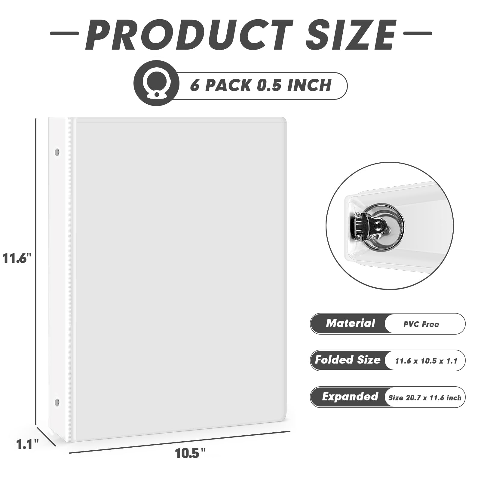 6 Pack 0.5 Inch 3 Ring Binder - Letter Size 8.5