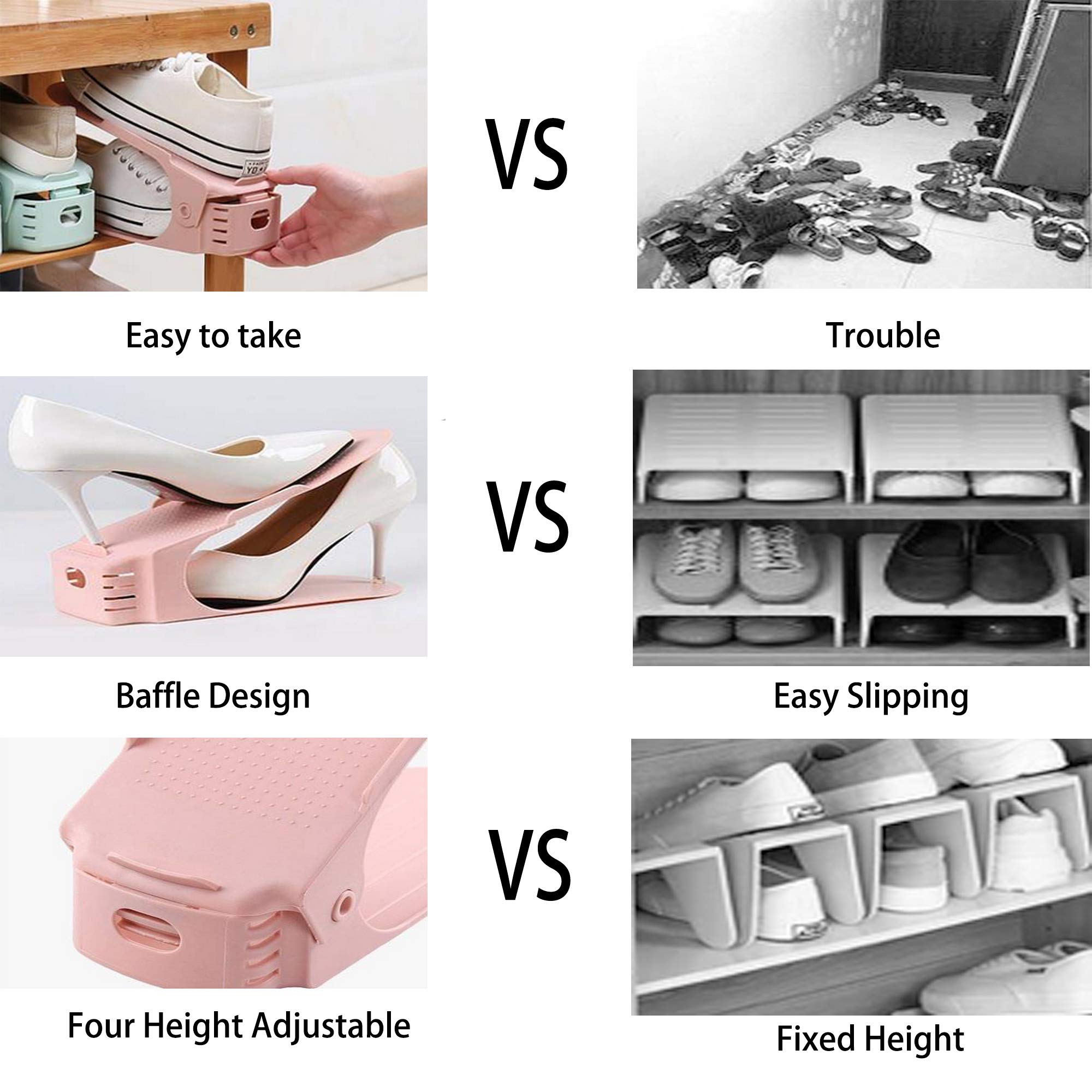 12 Pack Adjustable Double Layer Shoe Organizer Rack - Space Saving Closet Storage for Shoes & Sandals - Perfect for Bedroom, Closet, and Entryway Organization