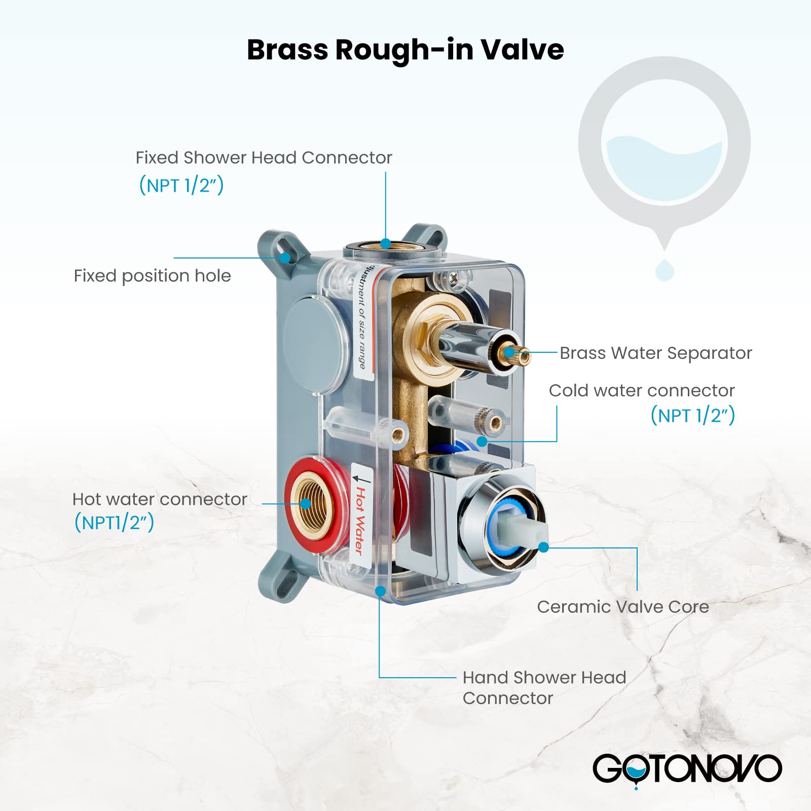 Gotonovo 12 Inch Square Chrome Polished Shower Faucet Set - Wall Mount Rainfall Shower System with 2-in-1 Cylindrical Handheld Shower & Rough-in Valve | Modern Bathroom Upgrade for Spa-Like Experience