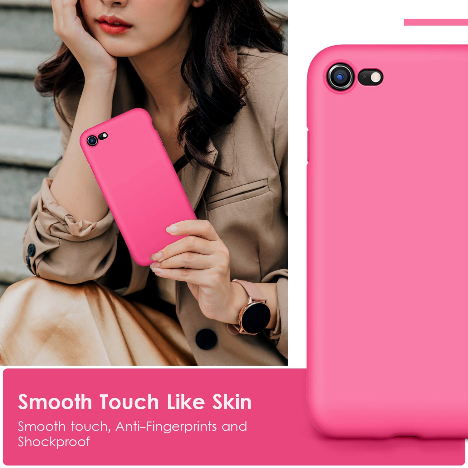 VIKESI Liquid Silicone Phone Case for iPhone SE 2022/2020, iPhone 8 & iPhone 7 (4.7 Inch) - Ultra Soft Protective Cover with Silky Finish for Women, Men & Teens - Rose Red - Perfect for Daily Use, Work & Travel