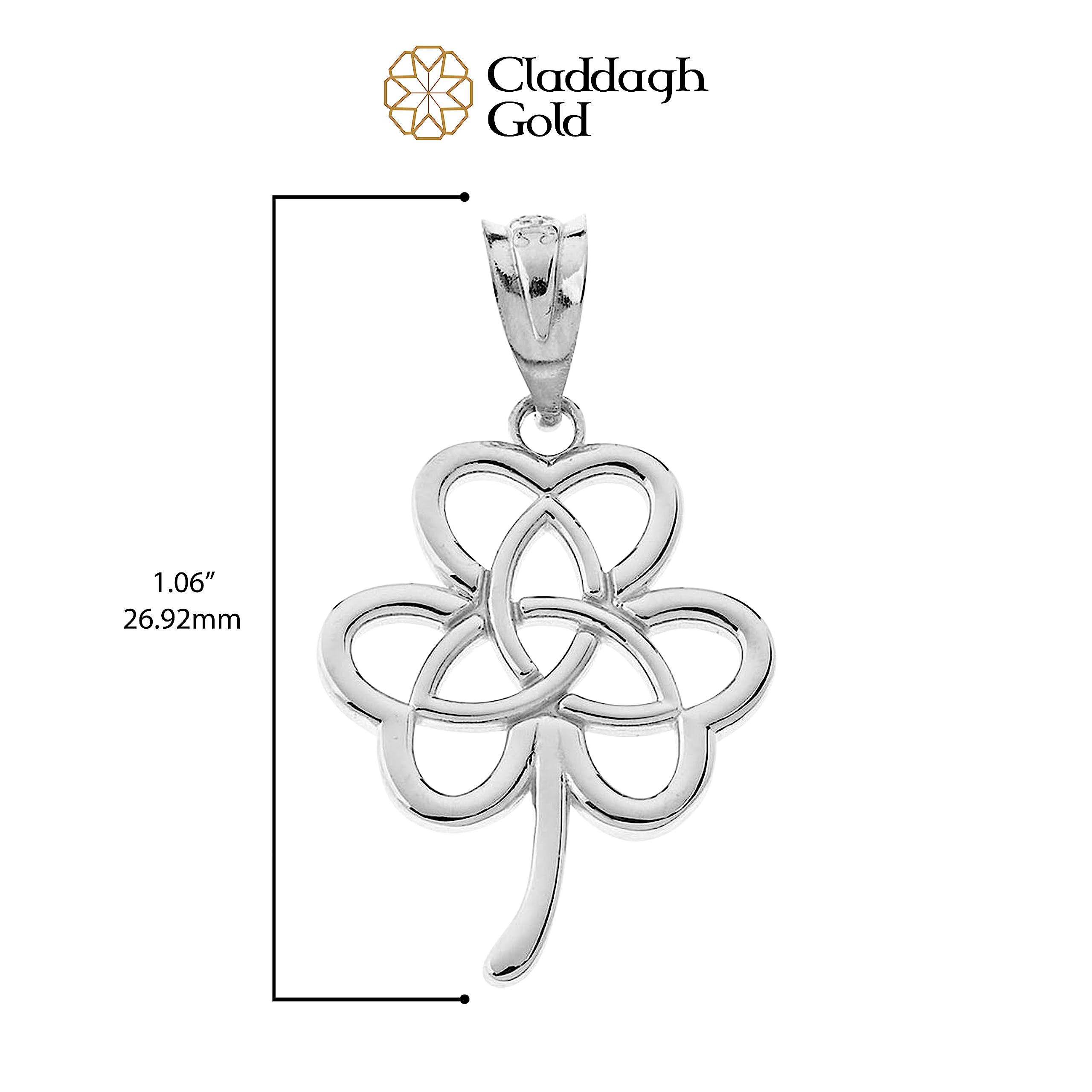 Sterling Silver Celtic Triquetra Trinity Knot Pendant Necklace with Shamrock Clover Charm - Elegant Irish Symbol Jewelry for Women, Gift for St. Patrick's Day, Celtic Heritage & Spiritual Protection