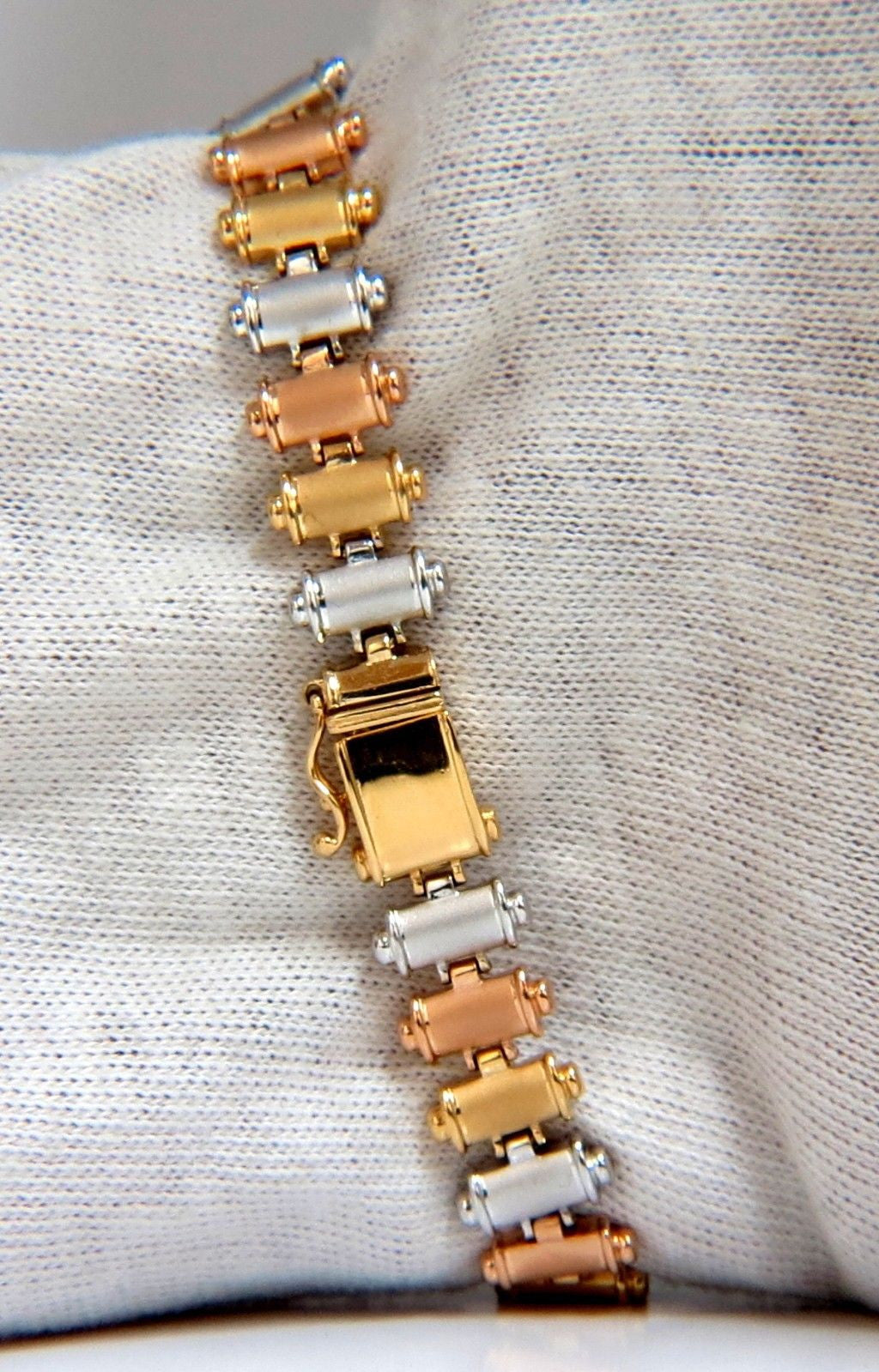 1.50CT Diamond Bar Link Tri-Color 18K Gold Bracelet with Satin Brush Finish - Elegant Jewelry for Women, Perfect for Parties, Weddings & Special Occasions