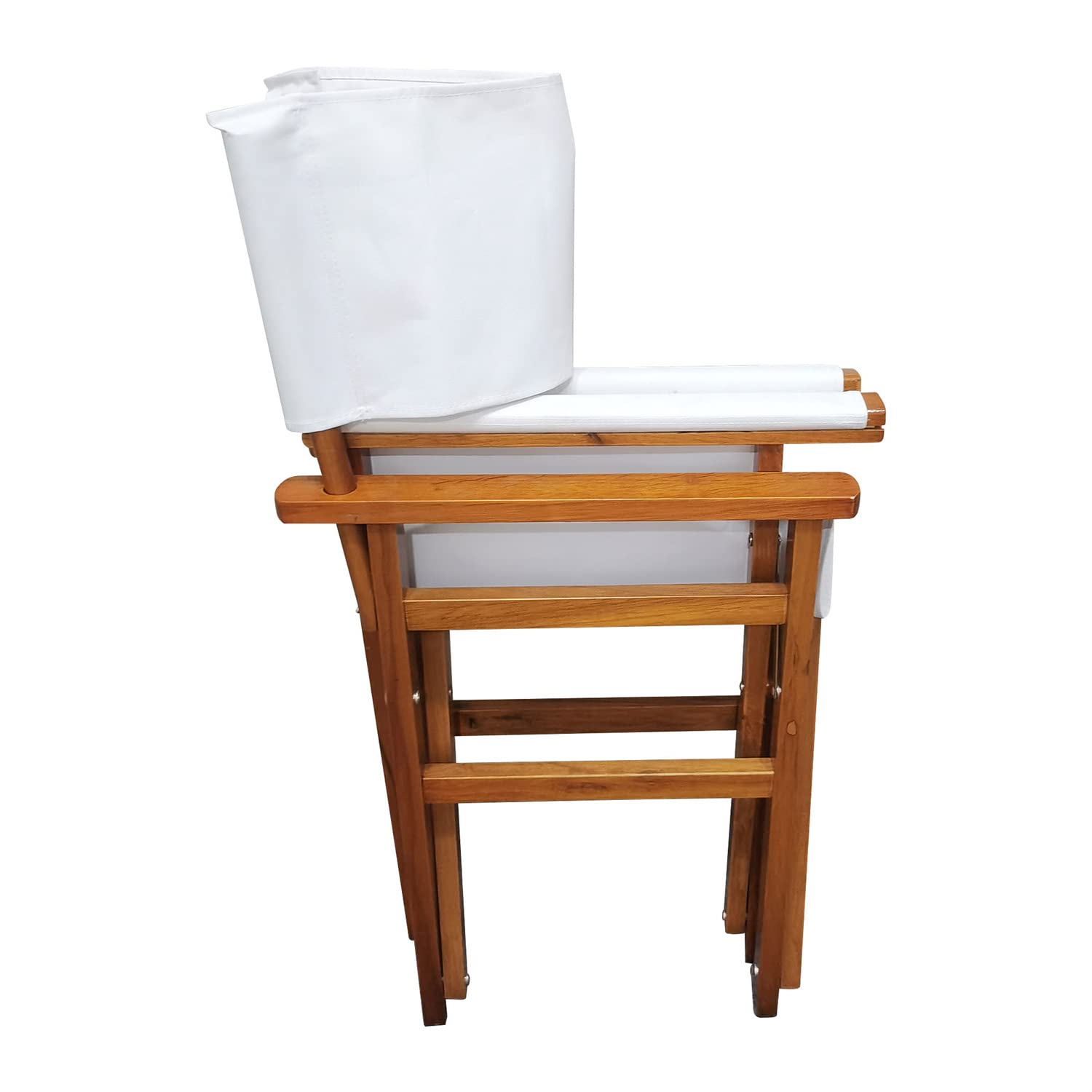 Set of 2 Professional Folding Director Chairs - Portable Dining Height Artist Chairs with Natural Wood Frame & White Canvas - Lightweight Camping Lawn Chairs for Backyard, Beach, Picnics, and Outdoor Events