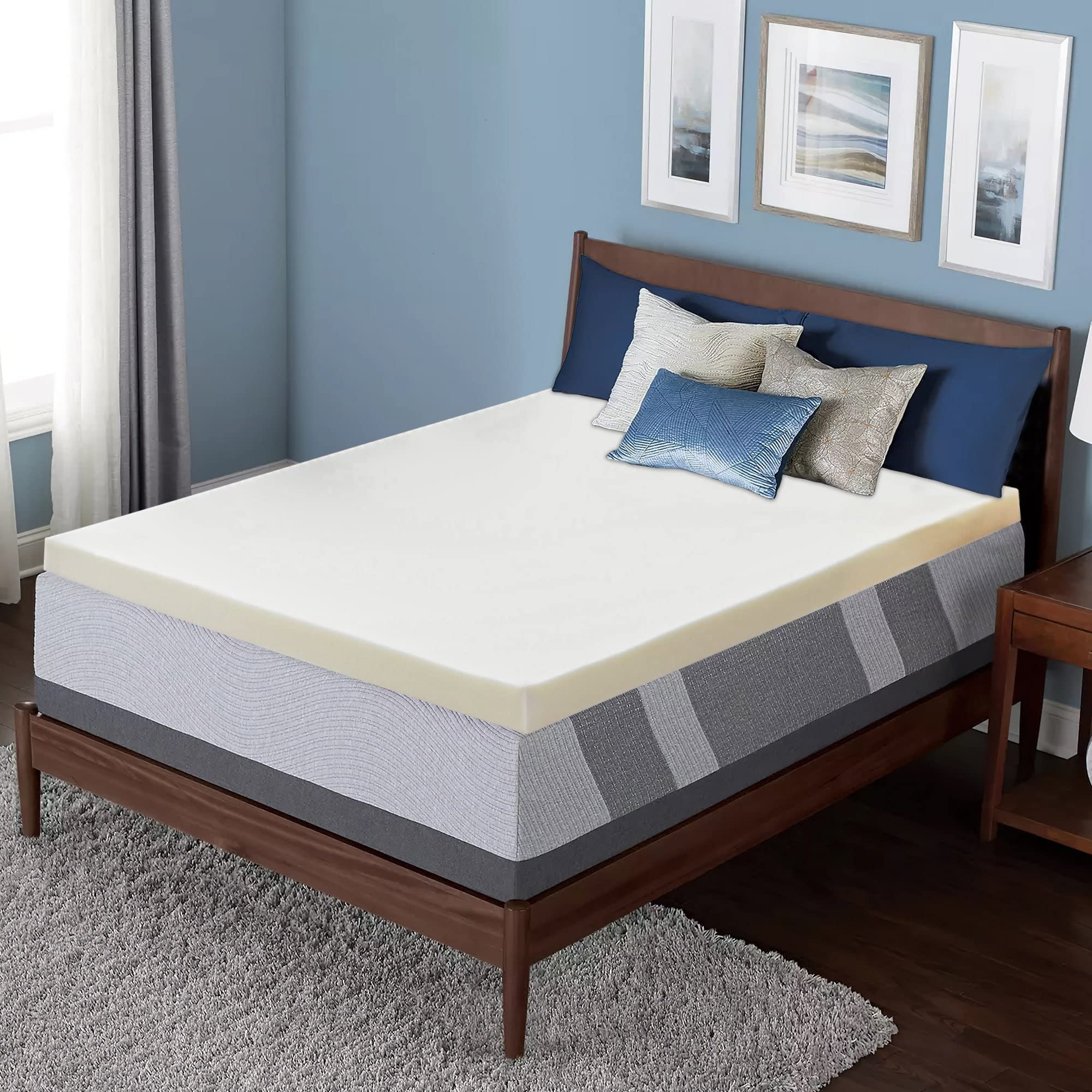 Onetan 2-Inch High Density Gel Memory Foam Mattress Topper for Queen Size Bed - Cooling Pressure Relief & Extra Comfort for Side Sleepers, Back Pain Relief, Guest Room & Dorm Use