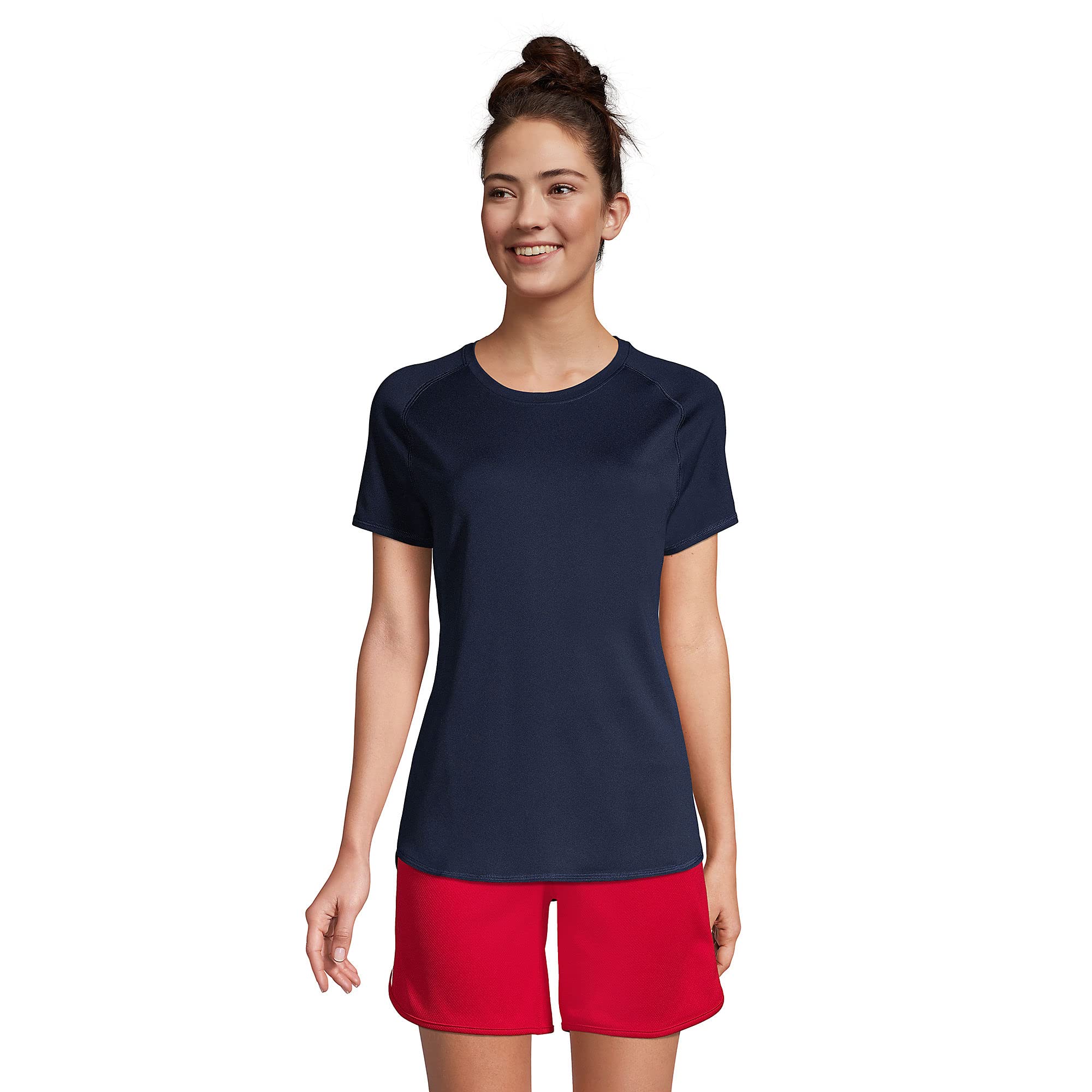 Lands' End Women's Short Sleeve Active Gym T-Shirt - Comfortable School Uniform Top for PE Class & Casual Wear | Breathable Cotton, Moisture-Wicking Fabric for Sports & Everyday Use