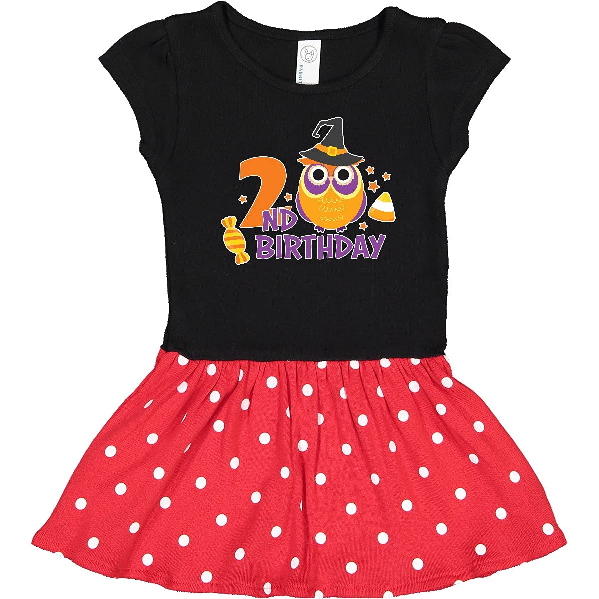 Inktastic Halloween Owl 2nd Birthday Dress with Stars and Candy - Cute Infant Costume for Halloween Parties, Birthday Celebrations & Photo Shoots