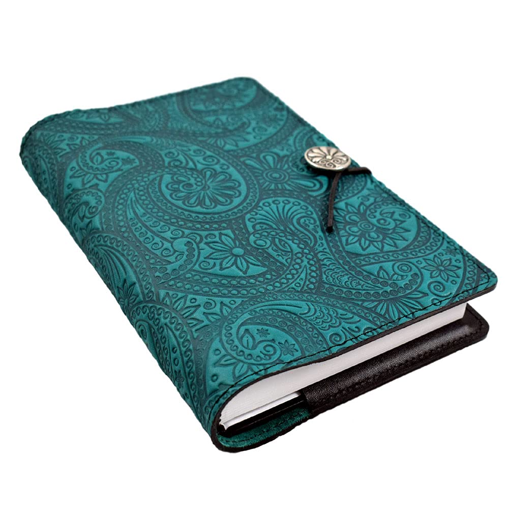 Handmade Teal Paisley Embossed Leather A5 Journal - 6 x 9 Inch Refillable Hardcover Notebook for Writing, Sketching & Travel - Perfect Gift for Writers & Artists | American-Made Premium Leather Diary