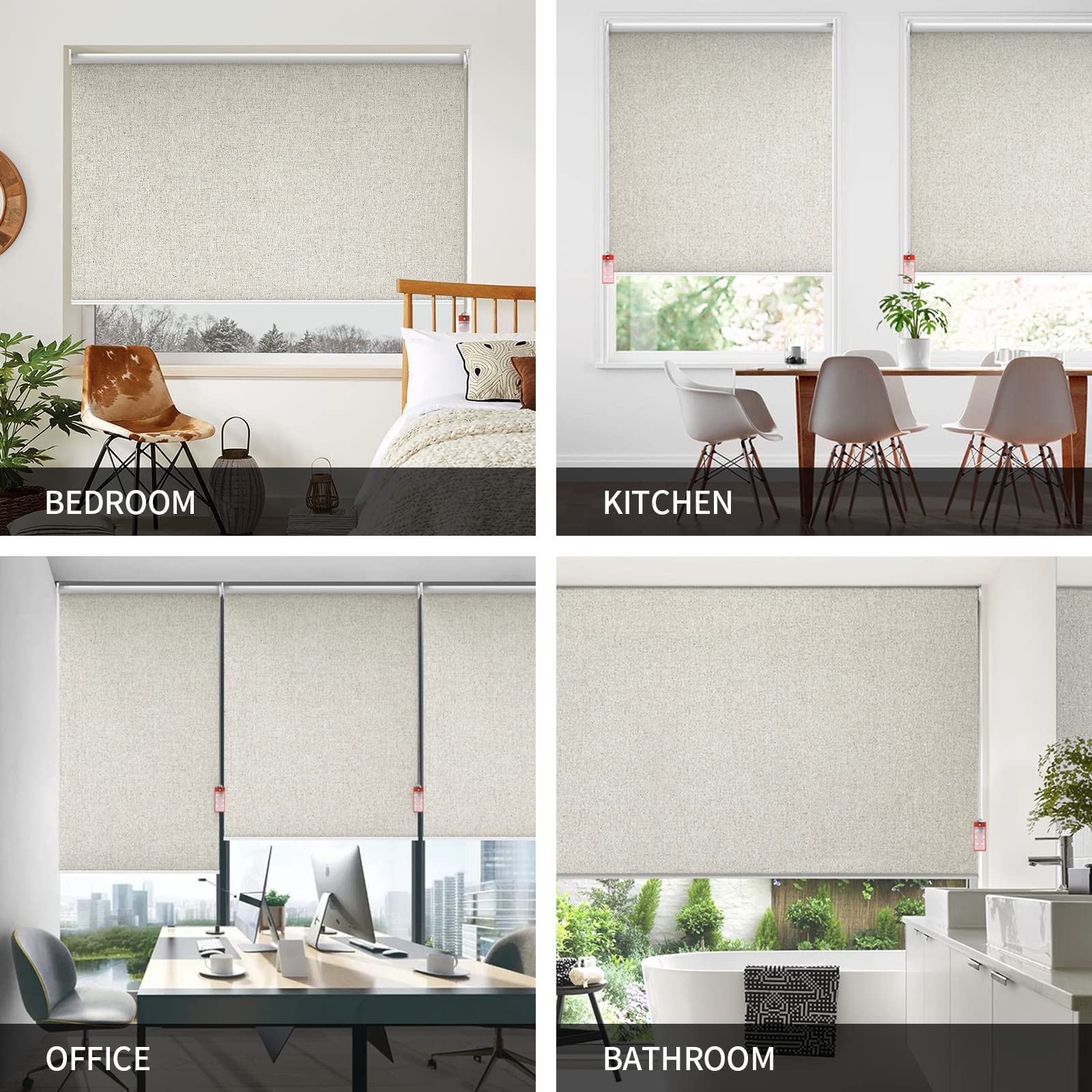 100% Blackout Roller Window Shades - Waterproof, Thermal Insulated & UV Protection Blinds for Home - Easy Install Beige 52