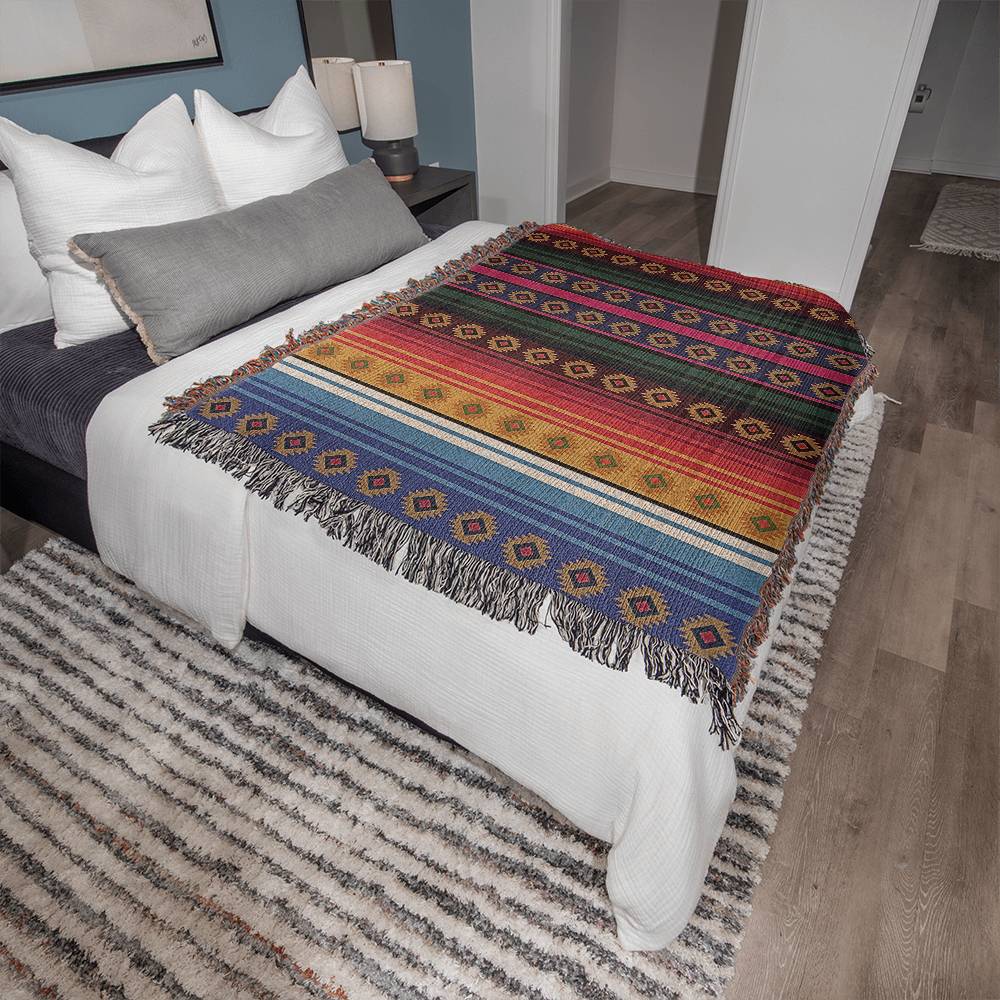 Authentic Mexican Rug - Southwestern Heirloom Woven Blanket 100% Cotton for Boho Home Decor, Living Room & Bedroom Accent