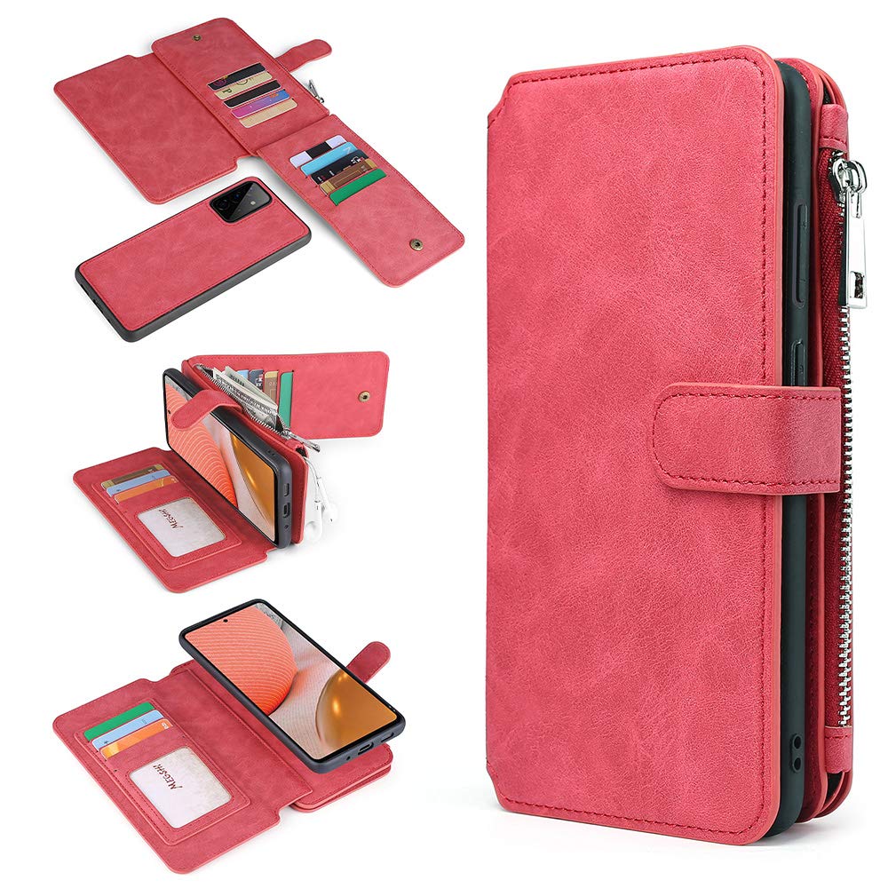 Samsung Galaxy A32 5G Wallet Case - PU Leather Magnetic Flip Cover with Card Slots & Detachable Design | 2-in-1 Protective Phone Case for Women & Men | Perfect for Work, Travel & Everyday Use (Red)