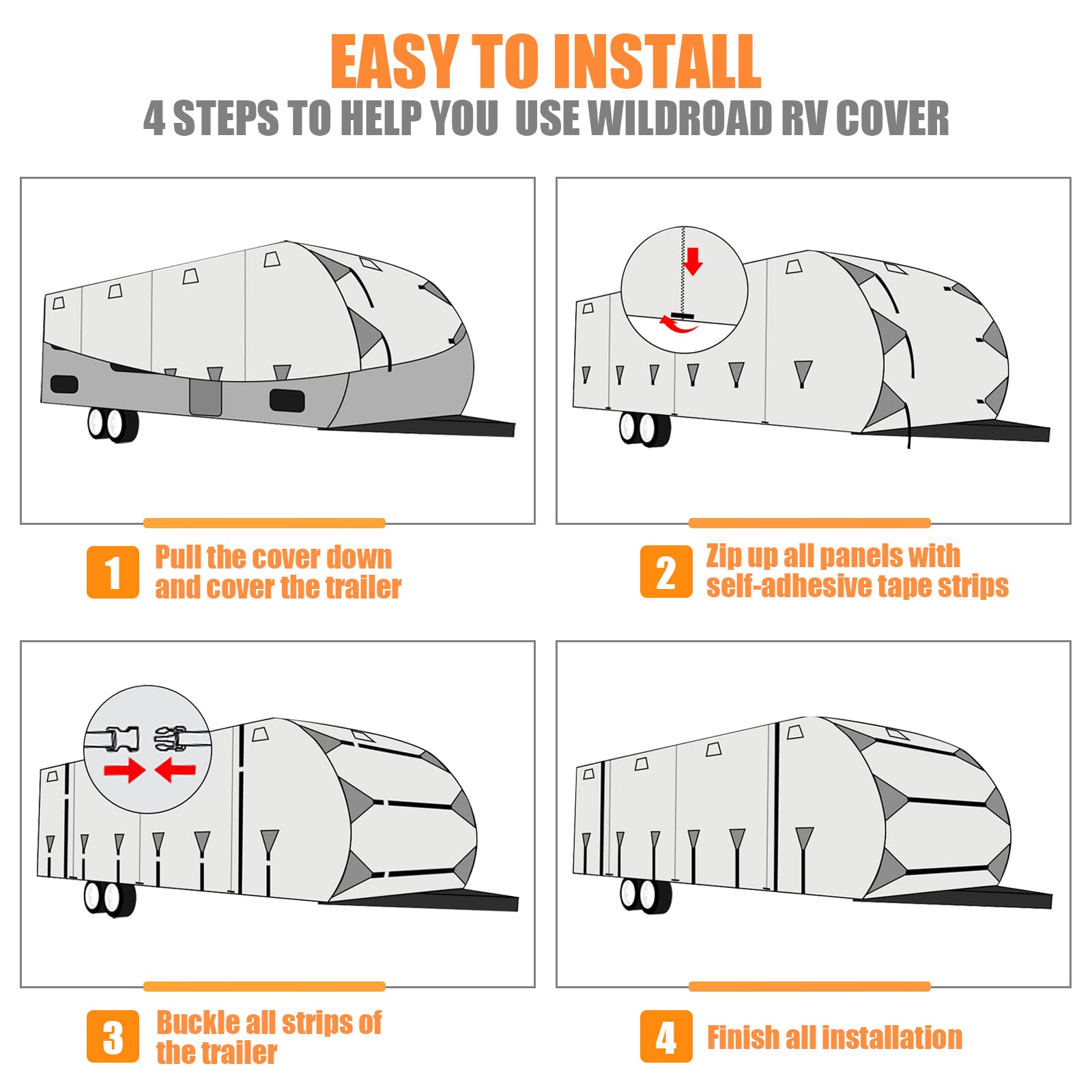 WILDROAD RV Cover 30'-33' - Heavy Duty Waterproof, Windproof & UV Protection Travel Trailer Cover with Reinforced Jack Cover - Perfect for Outdoor Storage, Winter Protection & Long-Term Camper Shelter