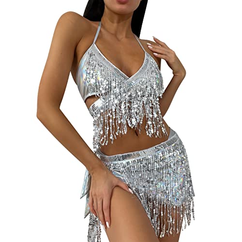 Cross Bra + Panty + Tassel Skirt