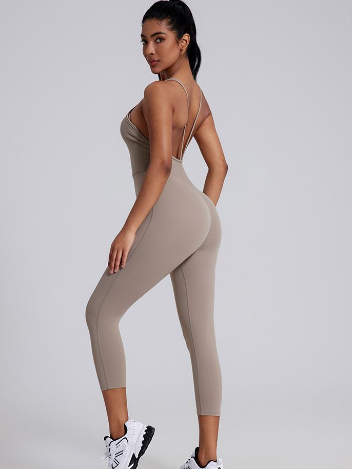 ZASUWA Women's V-Neck Cross Back Backless Bodycon Jumpsuit - Slimming Hip Lift Design for Evening Party, Clubwear & Night Out