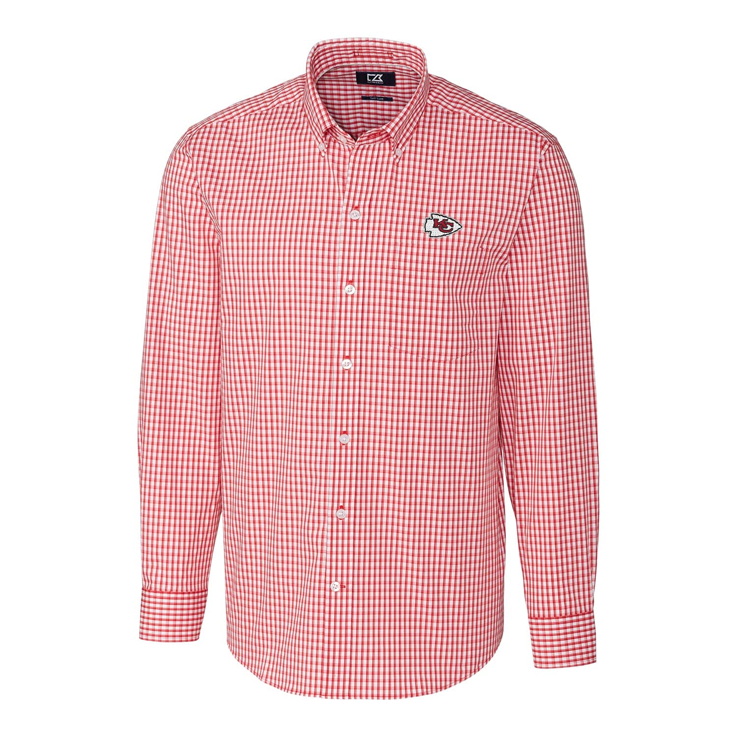 Cutter & Buck Men's NFL Big & Tall Stretch Gingham Long Sleeve Button-Down Shirt - Comfortable Office Wear & Game Day Outfit