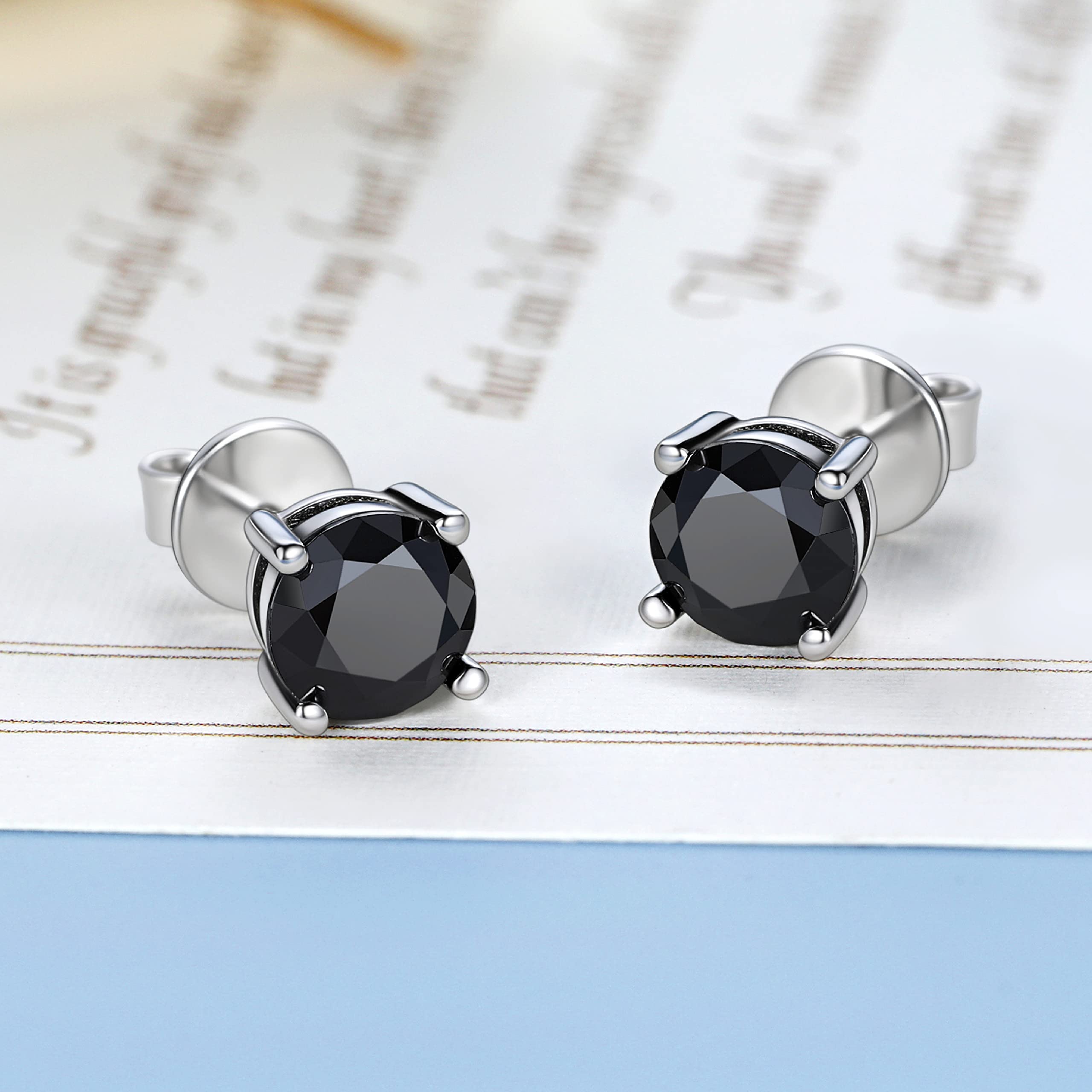 Black Moissanite Stud Earrings for Men & Women - 1-2 Carat Simulated Diamond, Sterling Silver, Hypoallergenic, Square Sparkly Earrings - Perfect Jewelry Gift for Him & Her - Ideal for Weddings, Parties, and Special Occasions