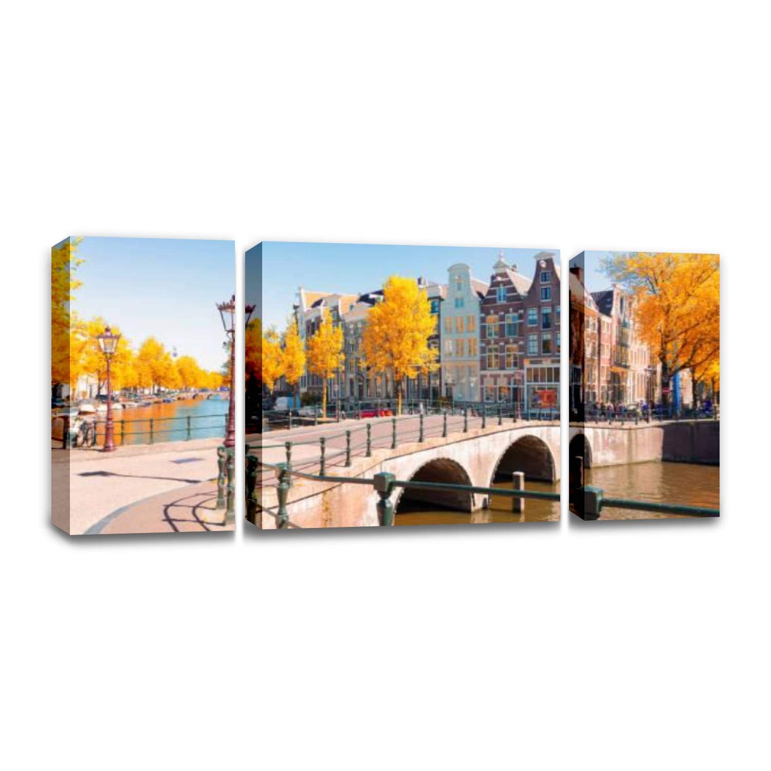CCArtist Amsterdam Houses & Beautiful Bridge Canvas Wall Art - Modern Dutch Landscape Painting for Living Room & Bedroom Decor | Scenic Wall Print for Home Office & Dining Room