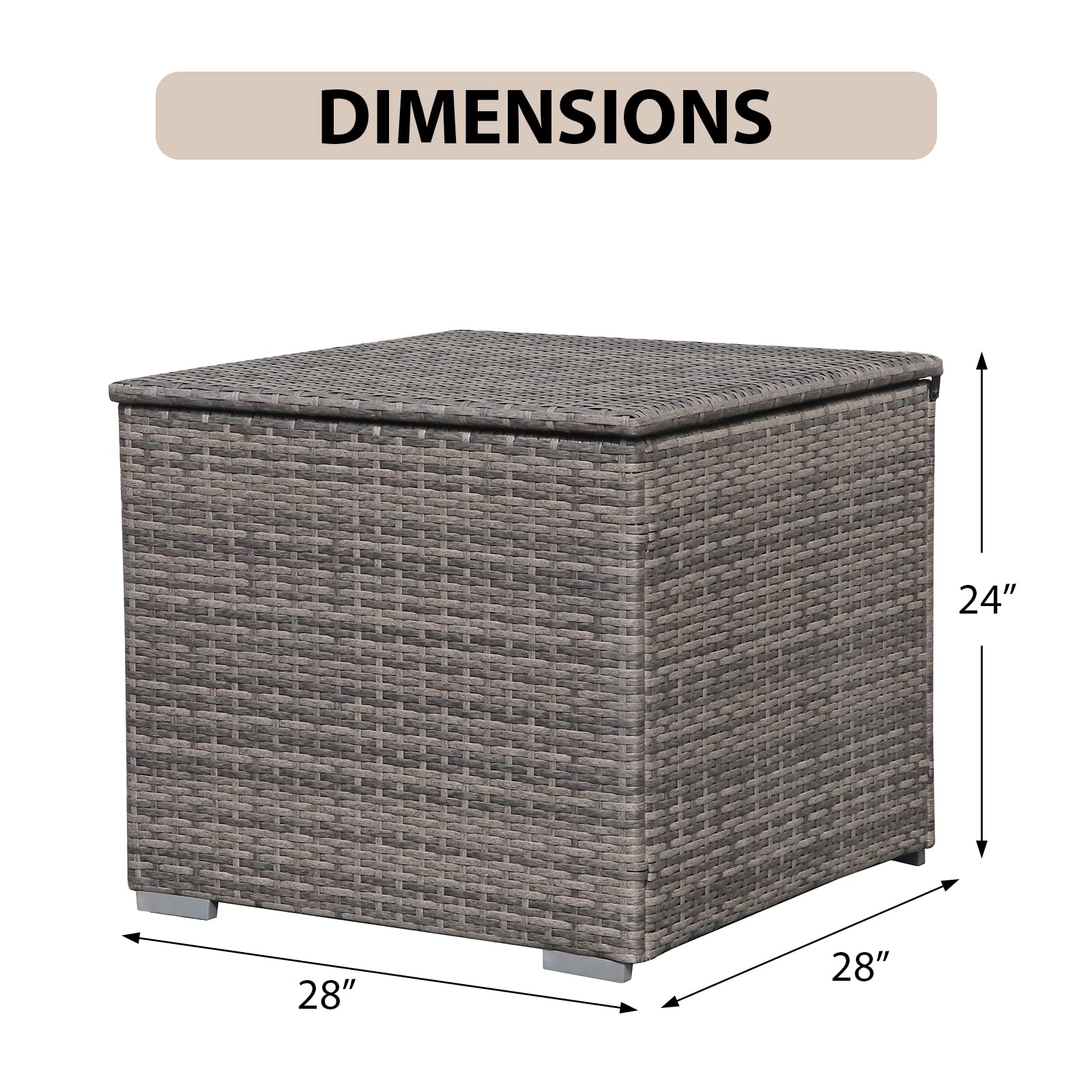 88 Gallon Waterproof Wicker Patio Storage Box - Outdoor Deck Box for Cushions, Garden Tools & Accessories | Weather-Resistant Gray Storage Bin for Backyard, Poolside & Patio Organization