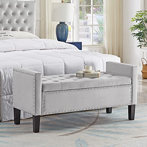 Gray Bench With Armrest