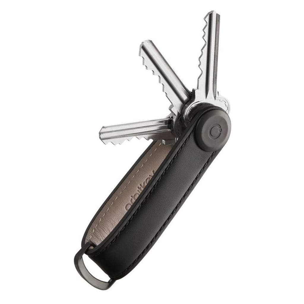 Orbitkey Leather 2.0 Key Organizer - Premium Black Leather Key Holder for Keys, Cards & Small Essentials | Compact & Stylish Keychain for Men & Women | Perfect for Home, Office & Travel