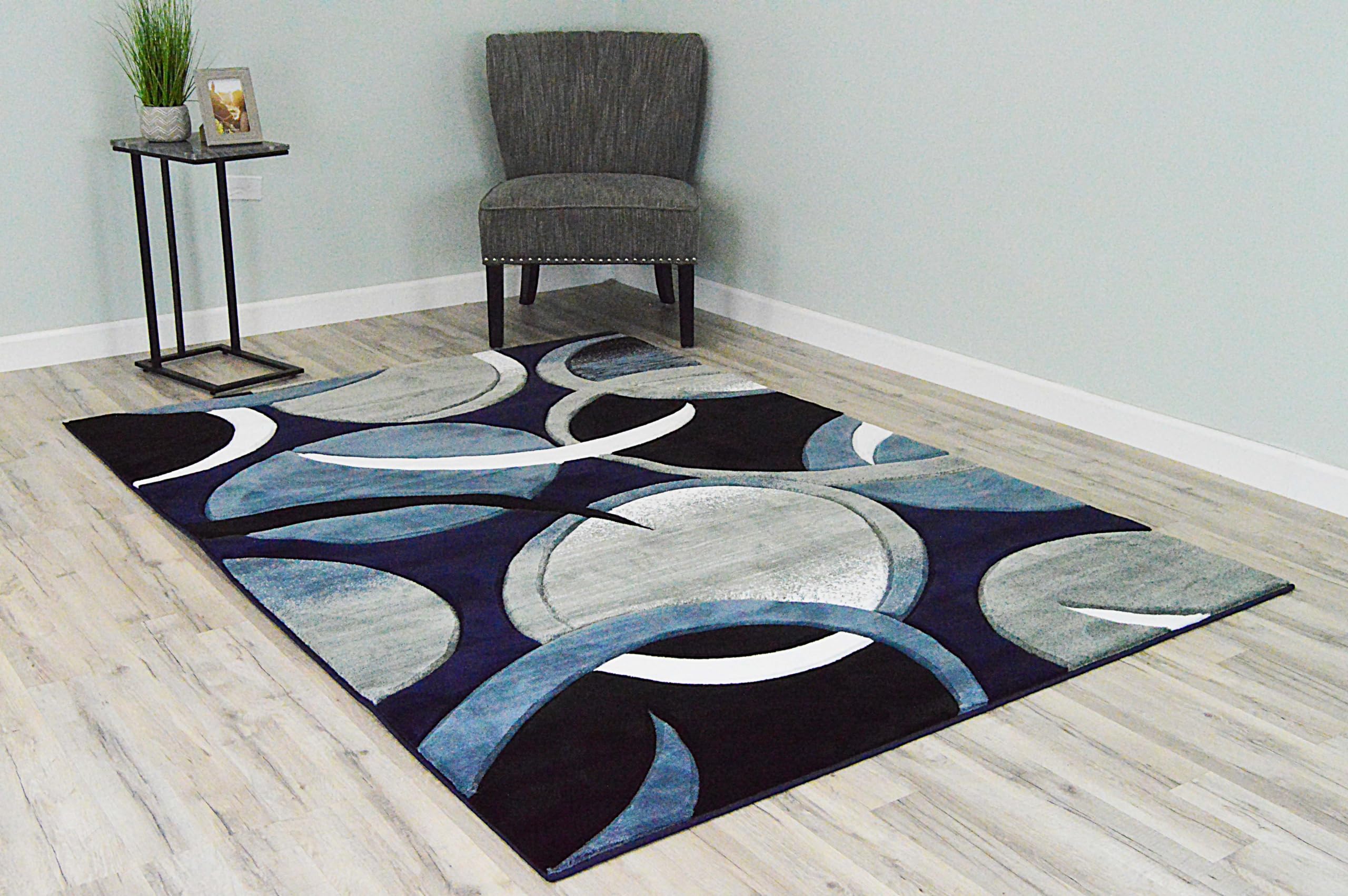 6ft Round Abstract Modern Contemporary Area Rug - Premium Thick Colorful Carpet for Living Room, Bedroom, Office - Navy Blue (1062) | Soft & Durable Floor Decor for Home & Workspaces