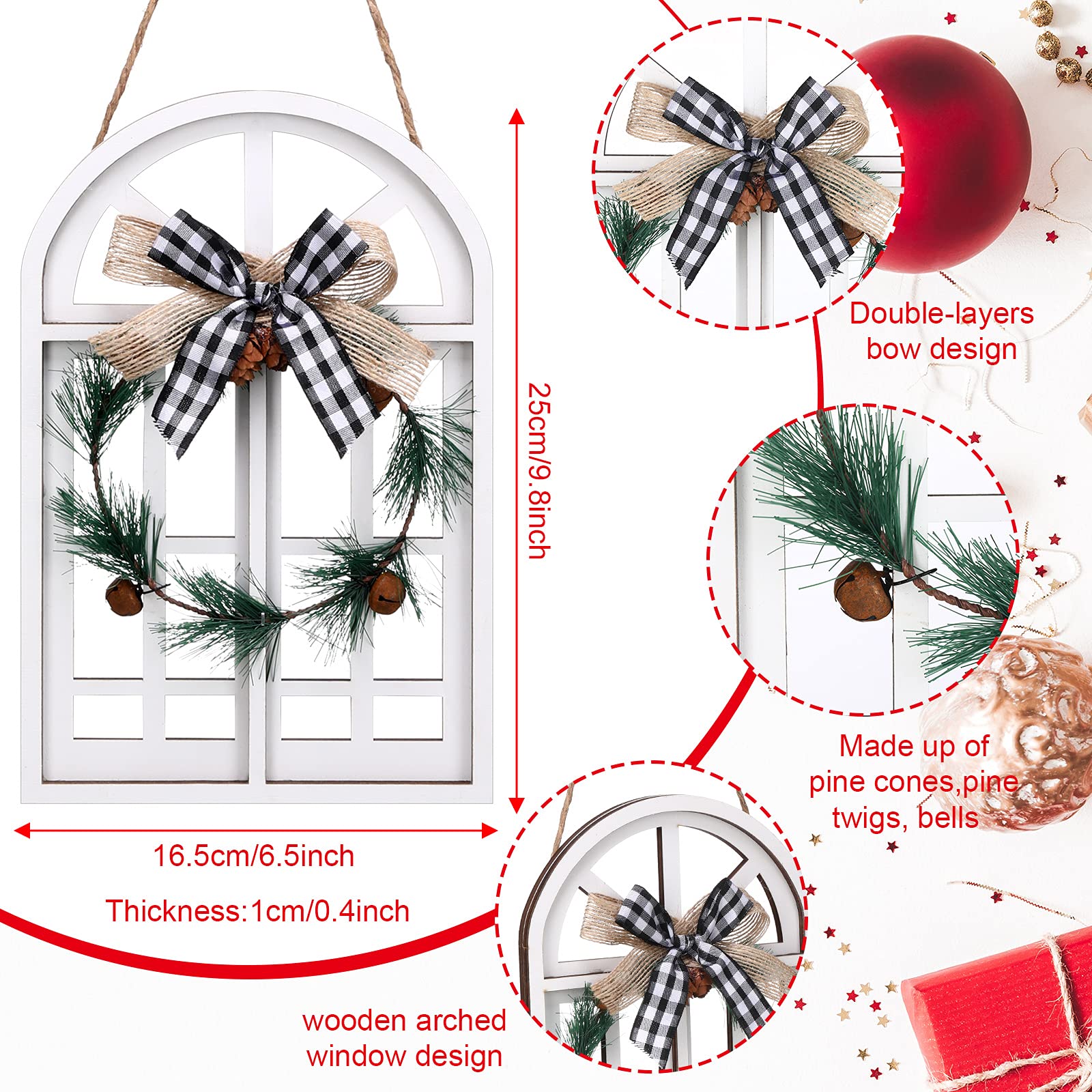 Maitys 2-Piece Rustic Wooden Christmas Hanging Decorations - Holiday Wall Plaque Signs for Window, Door & Home Decor - Perfect for Christmas, Birthday, Wedding & Party Decorations